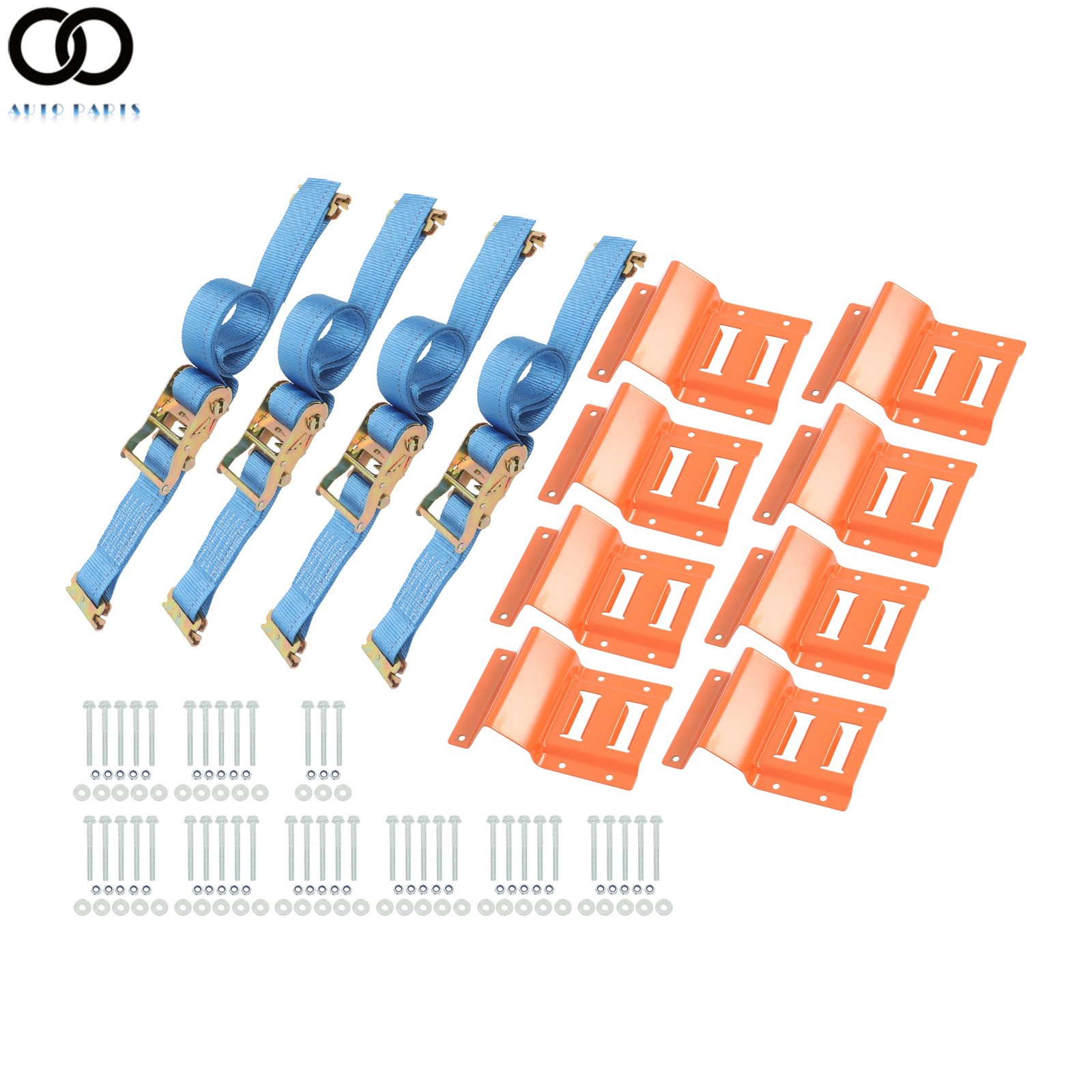 2 Pack Wheel Chock Tie Down Strap Kit For Trailer ATV UTV 8' Blue Ratchet Strap