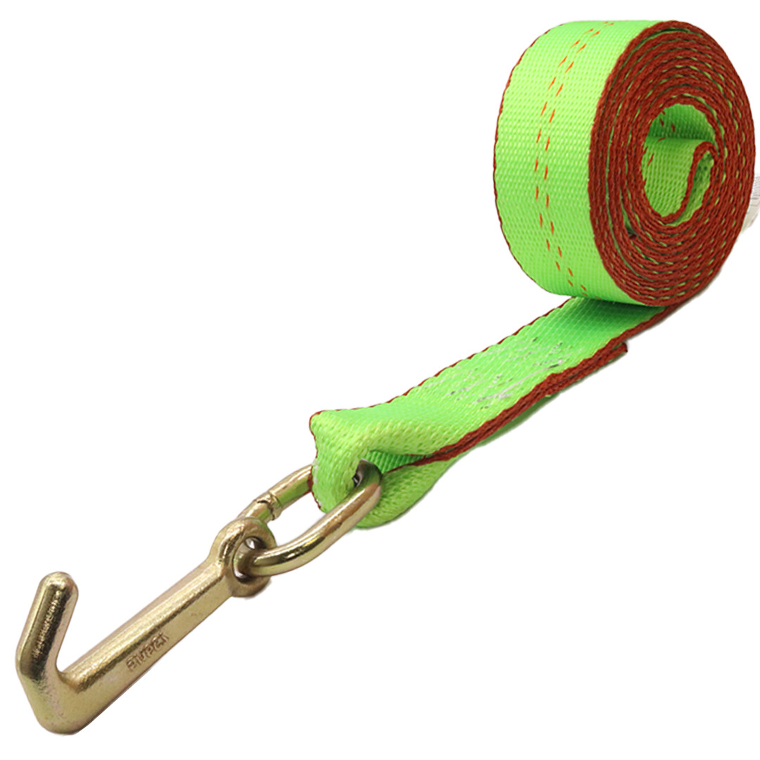 BXR (4) Mini J Hook Strap - 2" x 8' Towing Strap with Strap Protector-Thick Web