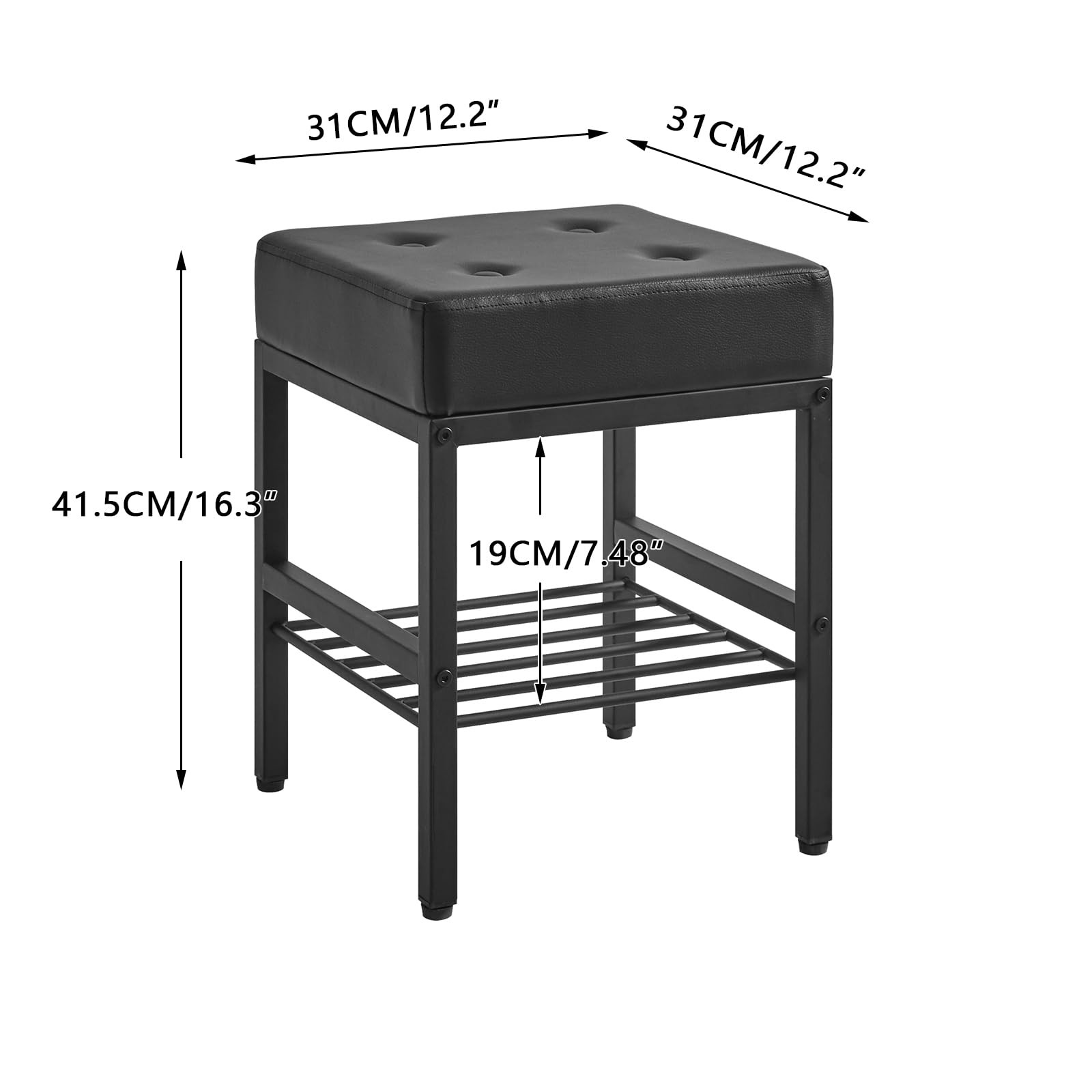 Square Makeup Stool Adjustable Feet Storage Space Footrest Chair PU Vanity