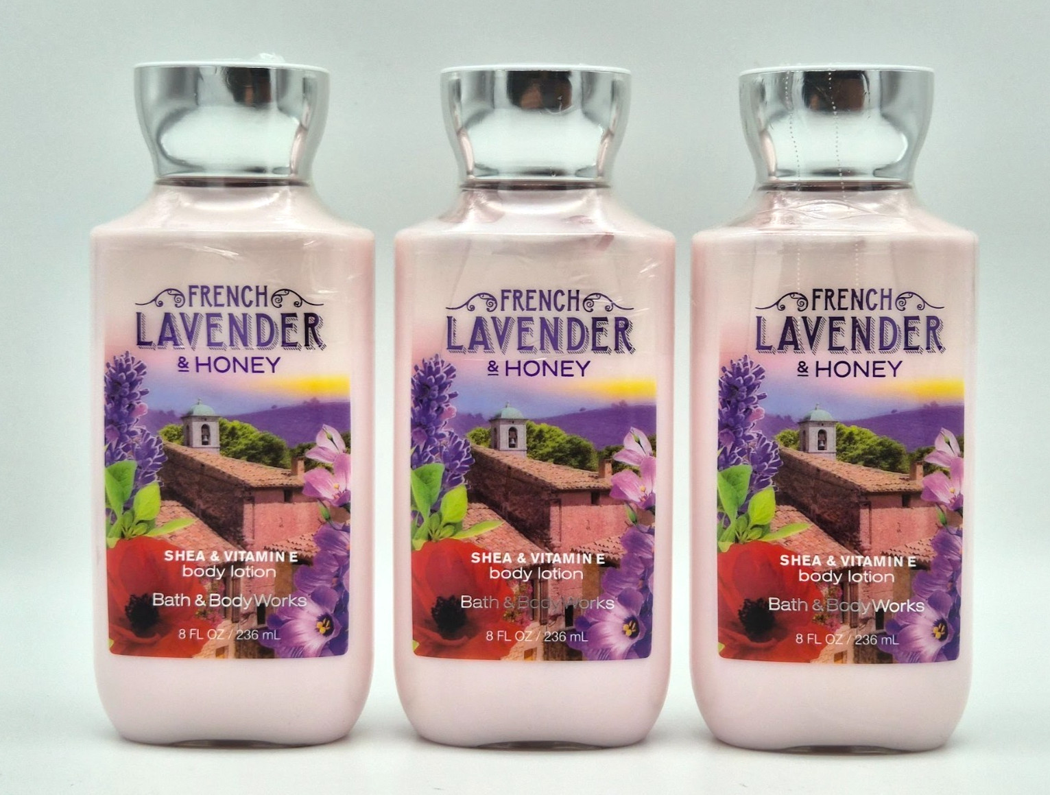 3 Bath and Body FRENCH LAVENDER & HONEY Body Lotion 8 Fl oz SEALED RARE