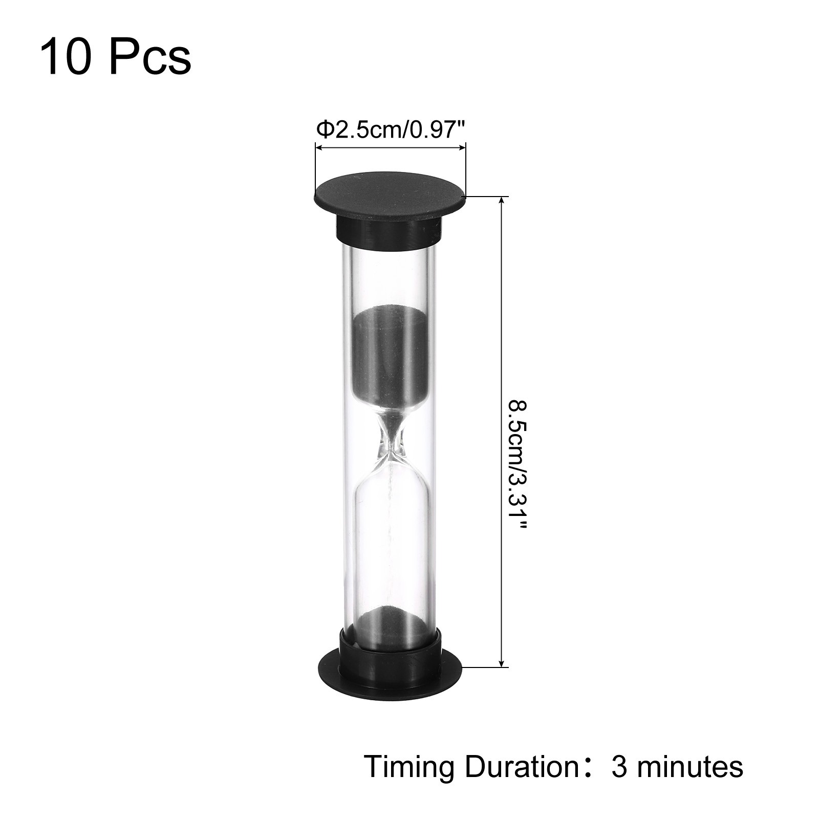 3 Minute Sand Timer, 10Pcs Small Sandy Clock, Count Down Sand Glass Black