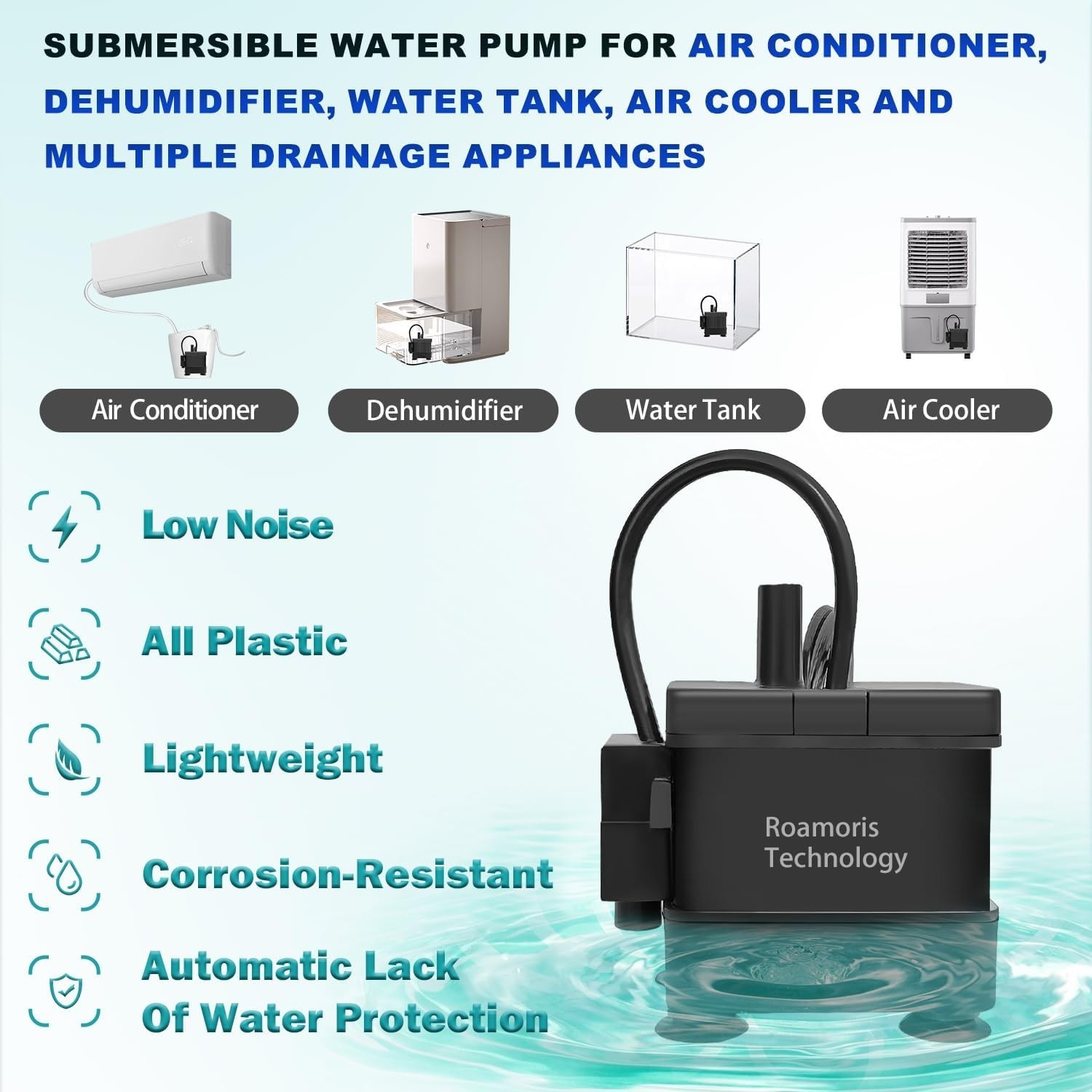 Compact & Quiet 110V Automatic Submersible Pump with Level Sensor - 3ft Lift