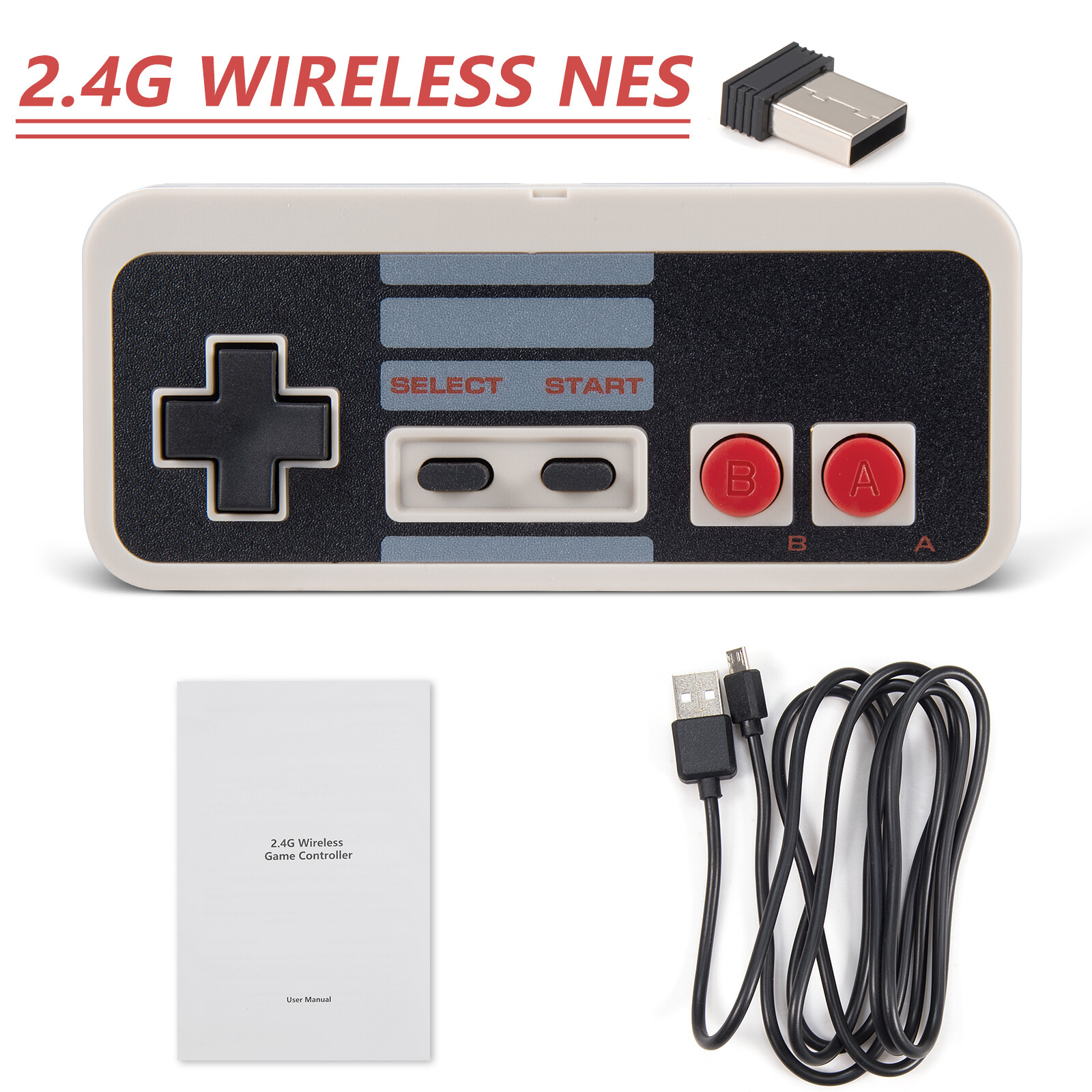 Wireless USB Nes PC Controller Gamepad Rechargeable Remote for Windows PC MAC