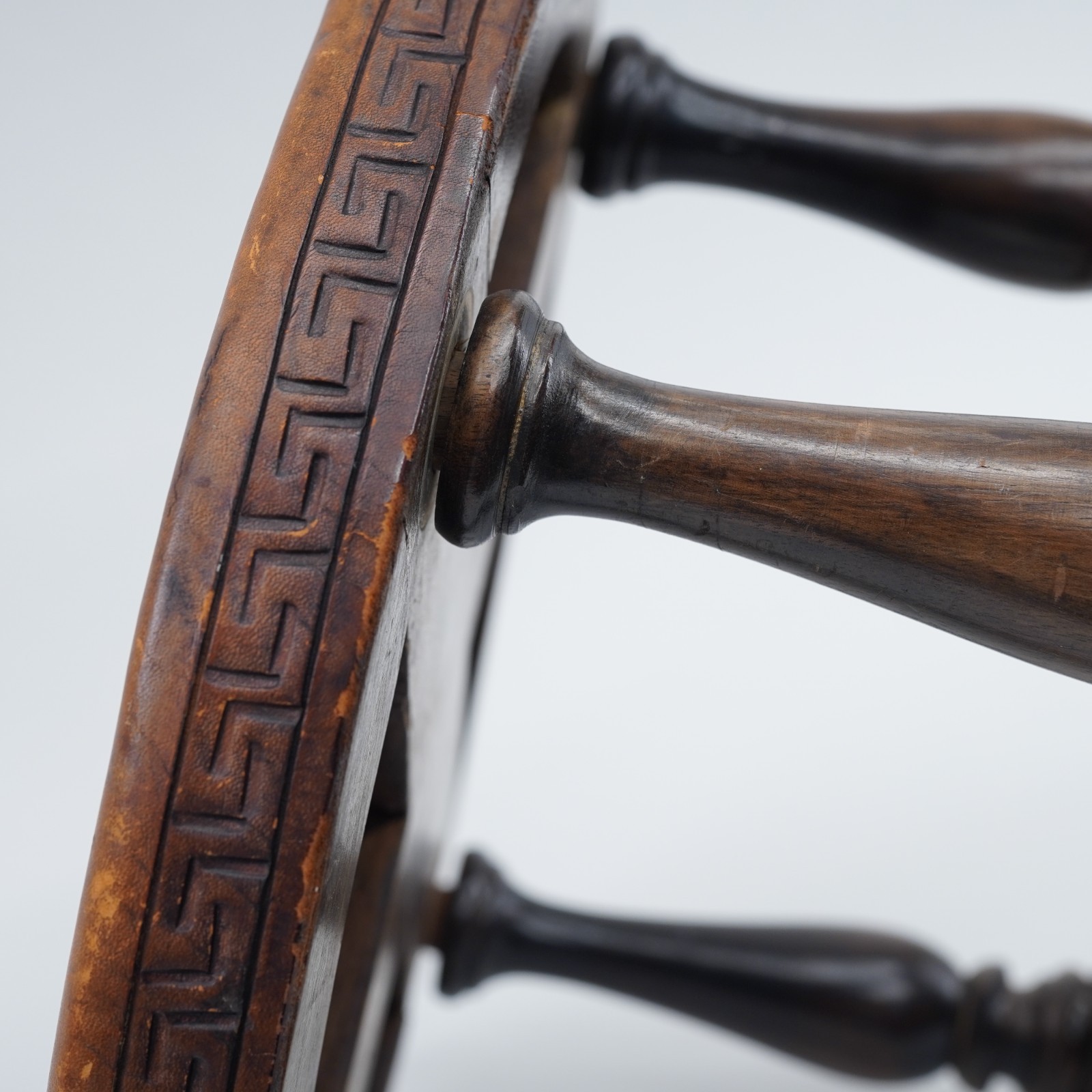 Hand Tooled Leather Top Wooden Stool Ottoman Ethnic Peru Mayan Aztec Warrior