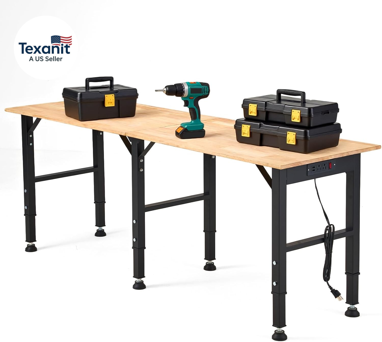 68 "Adjustable Workbench with Power Outlet - Work Bench Table Heavy Duty 1500 LB