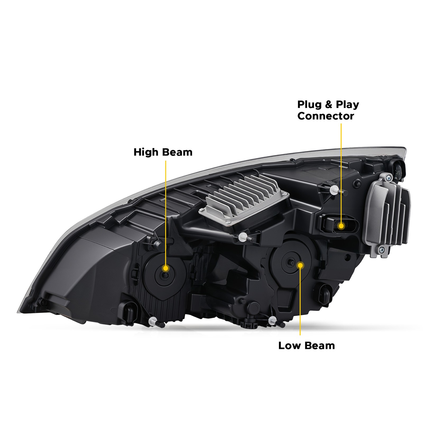 Full LED RH Headlight Replacement for 2018-2025 Freightliner Cascadia w Bulbs