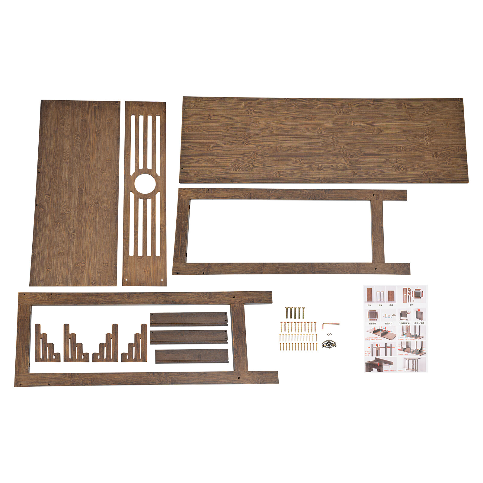 2 Tiers Walnut Sofa Table Bamboo Entryway Table Table With Storage Shelves