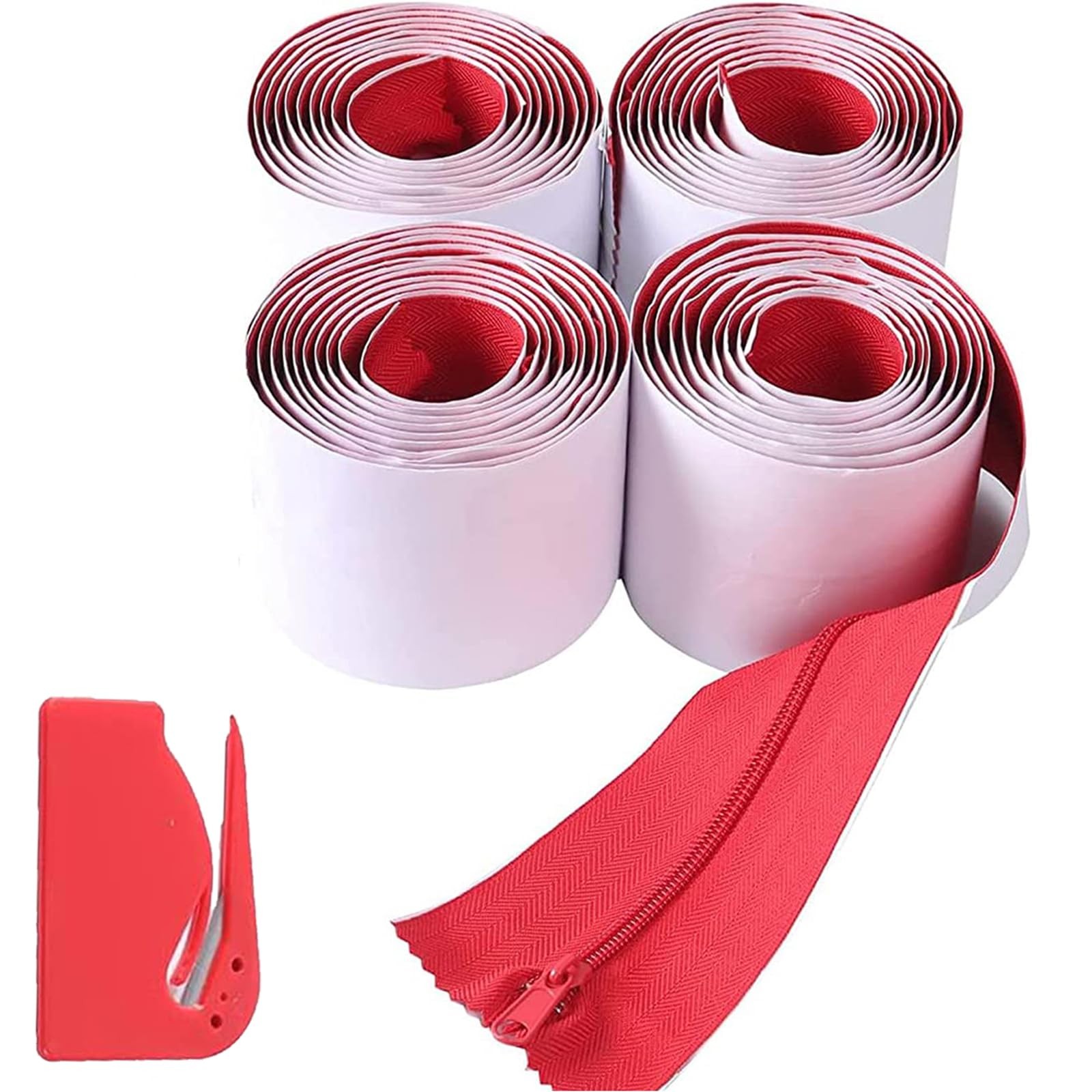 CALPALMY 4-Pack Heavy-Duty Dust Protector Zipper 7 Ft x 3 In, Red (4 Pack)