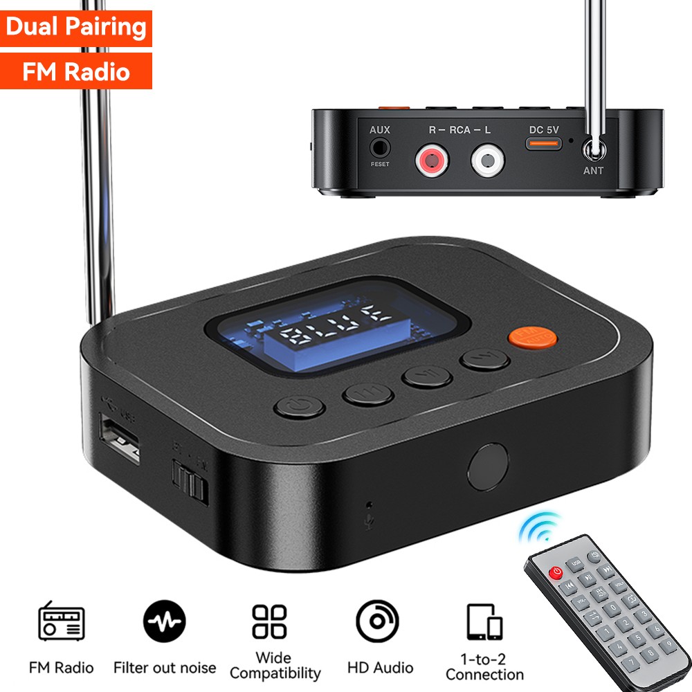 Bluetooth Music Receiver Wireless Audio Adapter FM & AUX RCA For Wired Speaker