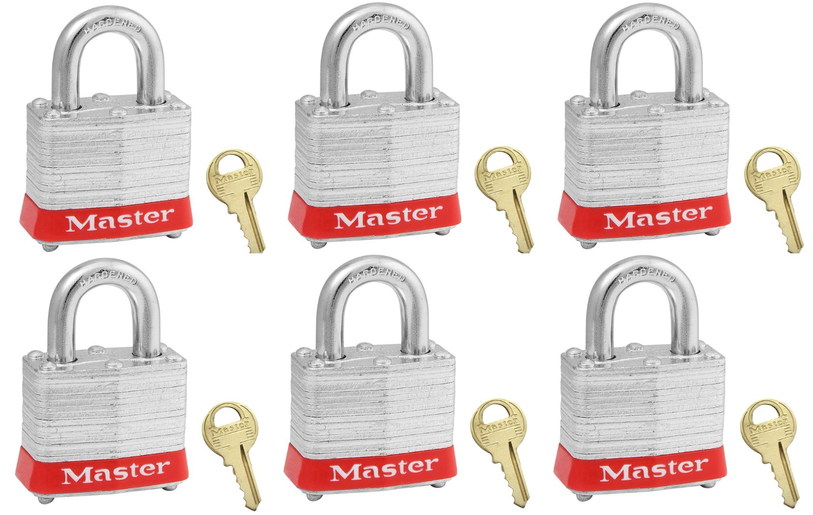 new Master Lock 3RED set of 6 Keyed Different