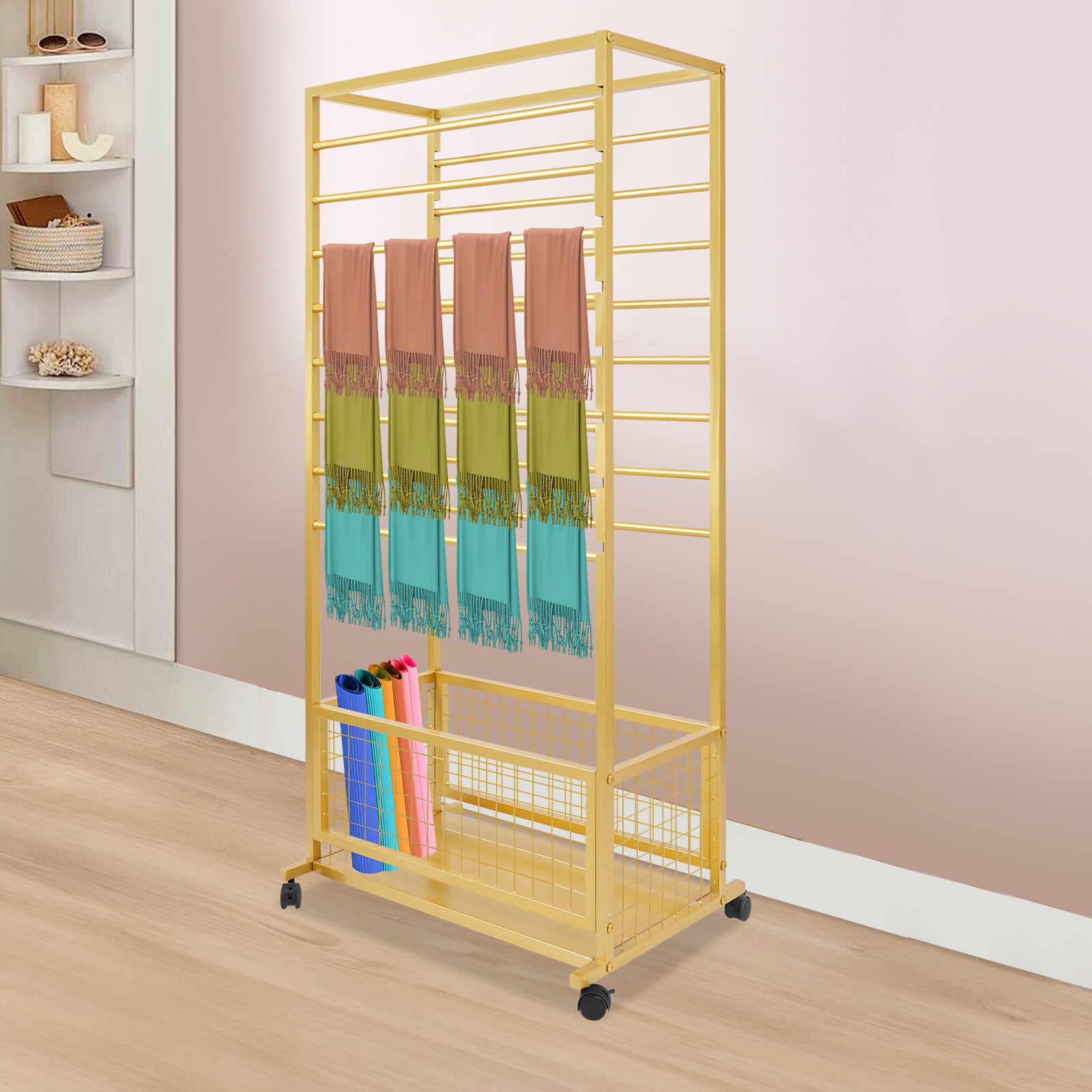 16-Layer Organizer Rack Gold Storage Shelf Floor Standing Ribbon Display Rack