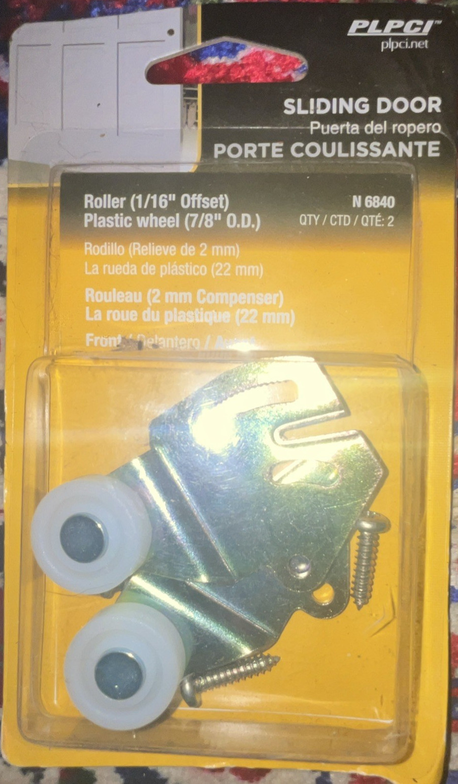 PLPCI N 6840 Sliding Door Roller Plastic 7/8 in Wheel 1/16 in Offset 2 Pack