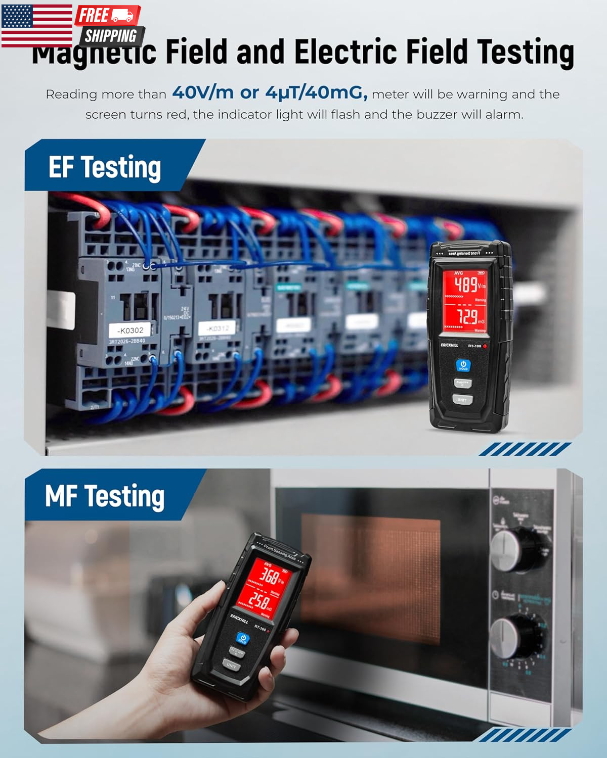 EMF Meter, Detects Electric and Magnetic Fields, Handheld Digital EMF Detector w