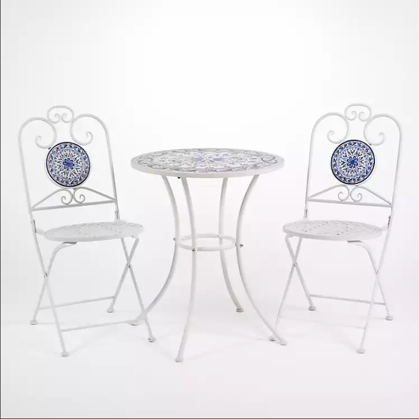 Kirkland’s White and Blue Mosaic 3-pc. Outdoor Bistro Set