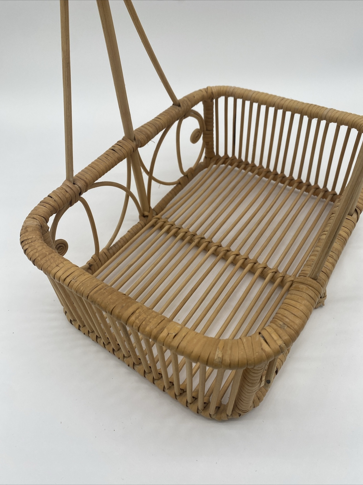 Vintage Wicker Rattan Drink Caddy Basket