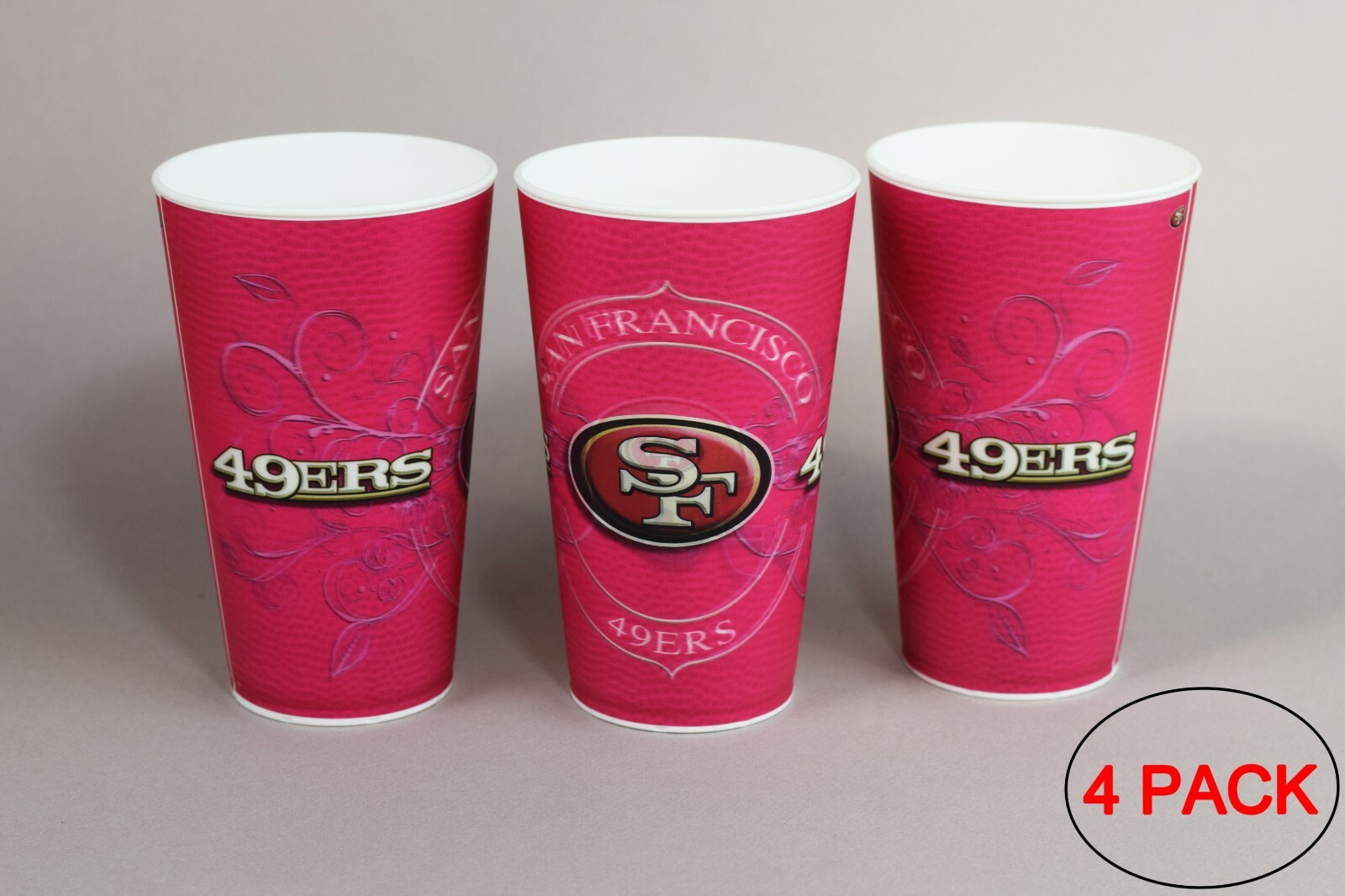 San Francisco 49'ers PINK Plastic Cup 22oz - (PACK OF 4) Breast Cancer Awareness