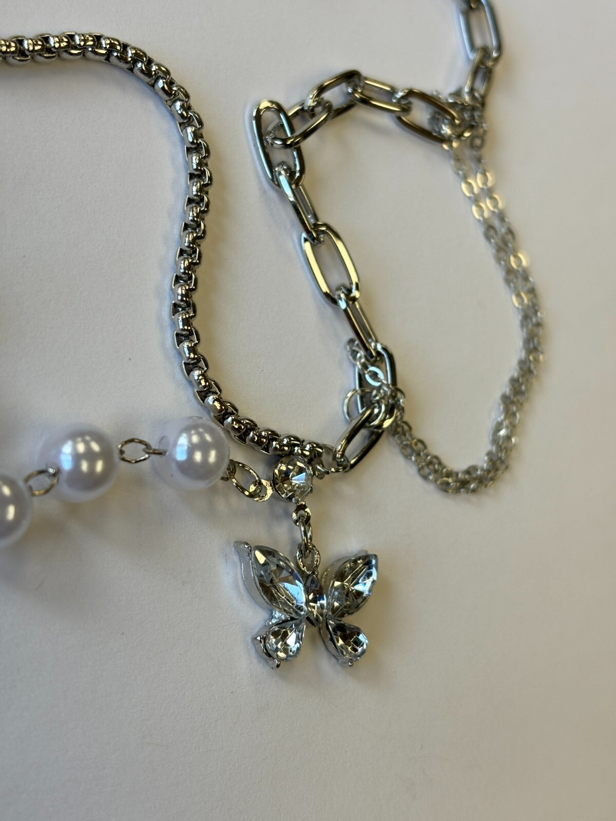 Dual Chain Pearl Enchanted Glass Butterfly