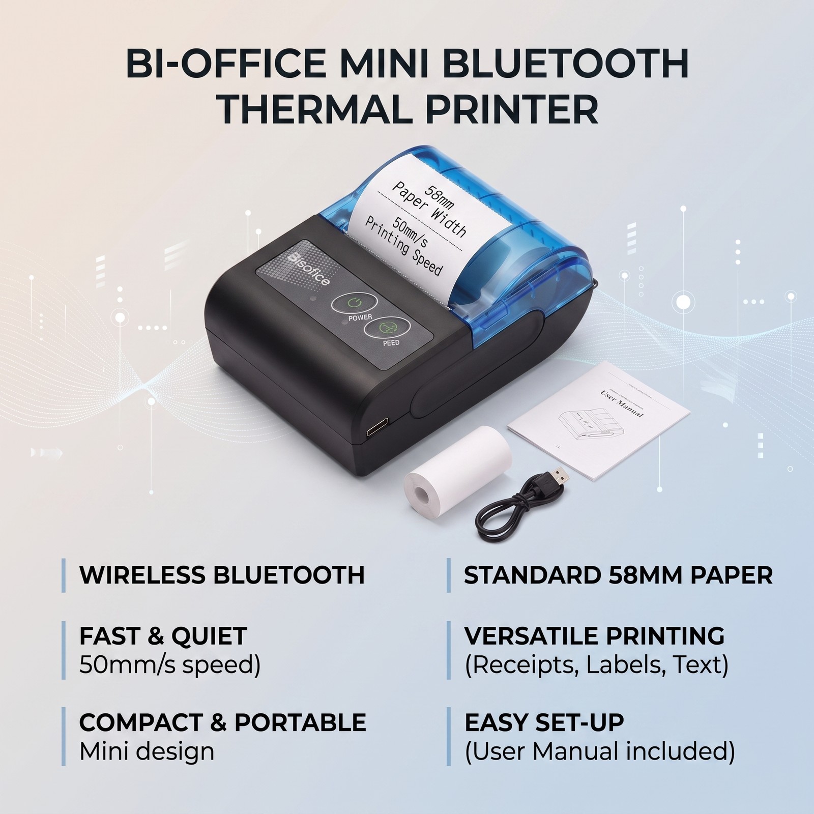 Portable Mini Thermal Printer 2 Inch Wireless USB Receipt Bill Ticket Printer wi