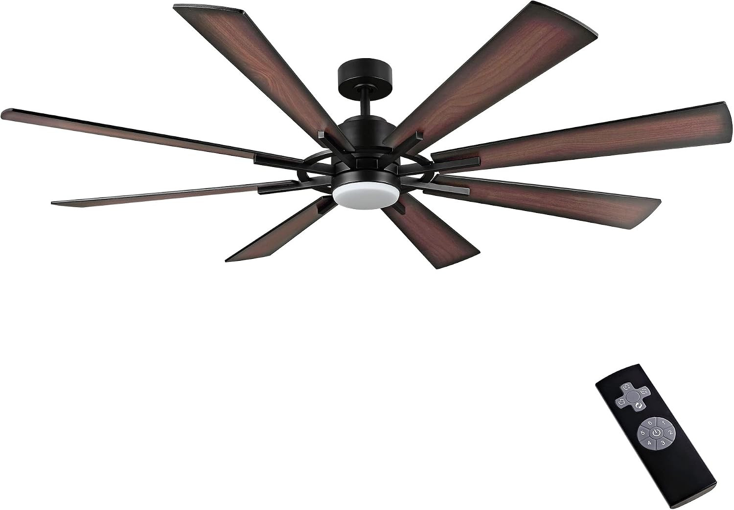 60" DC Ceiling Fan with Lights and Control, Matte Black Ceiling Fan with Walnut/