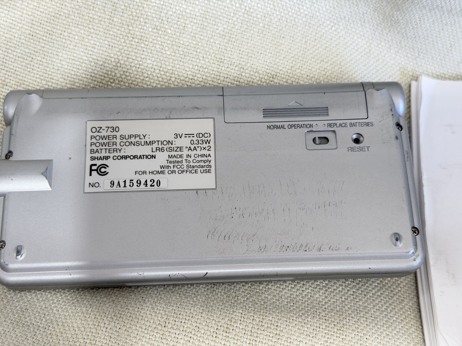 Sharp Wizard OZ-730 Electronic Organizer PDA w/ Manual Tested Missing LED Segmen