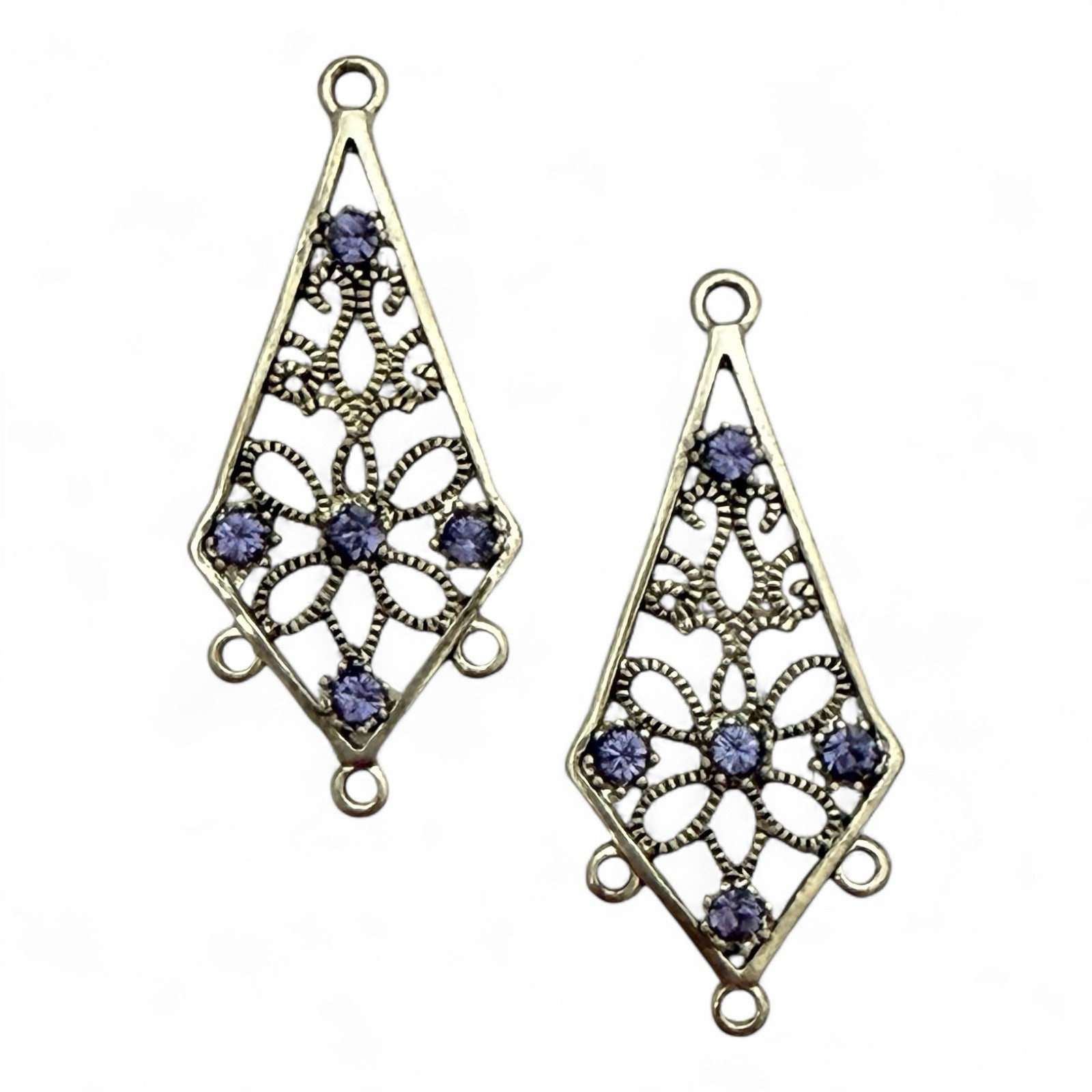 Kite DIY Earring Drops Tanzanite Crystal Rhinestones Silver Chandelier 35x18mm