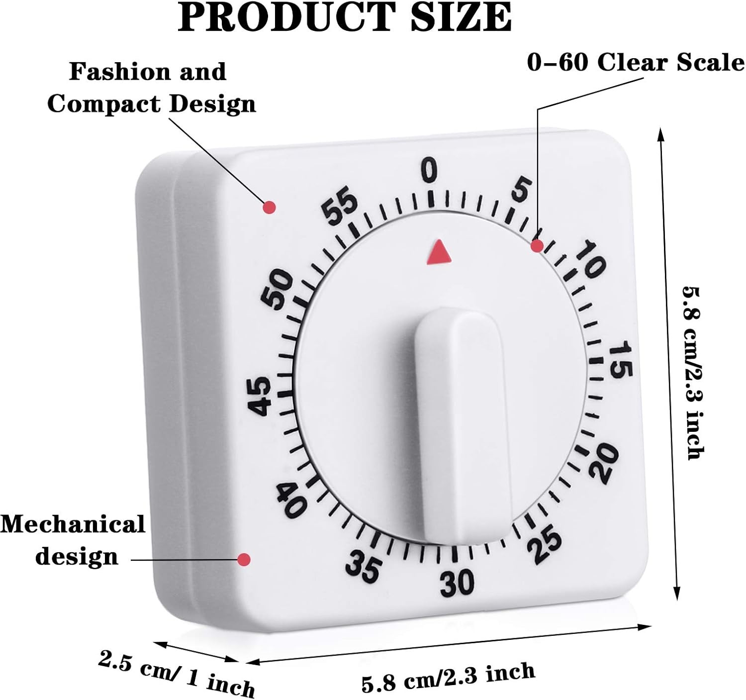 1/2 PACK Square 60 Minute Mechanical Kitchen Timer, Visual Kitchen Cooking Timer