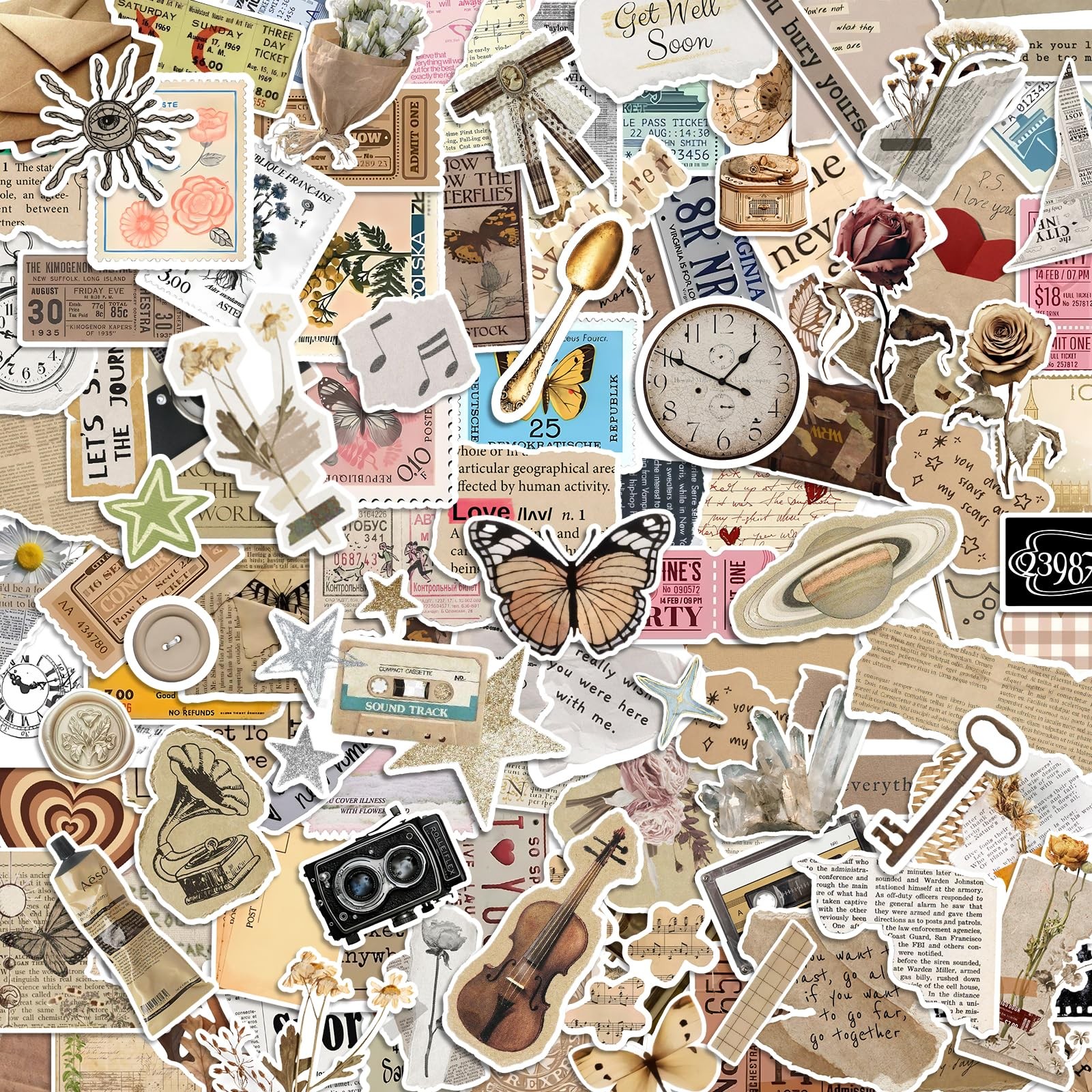 300 Pcs Vintage Stickers, Junk Journal Supplies, Cute Stickers for