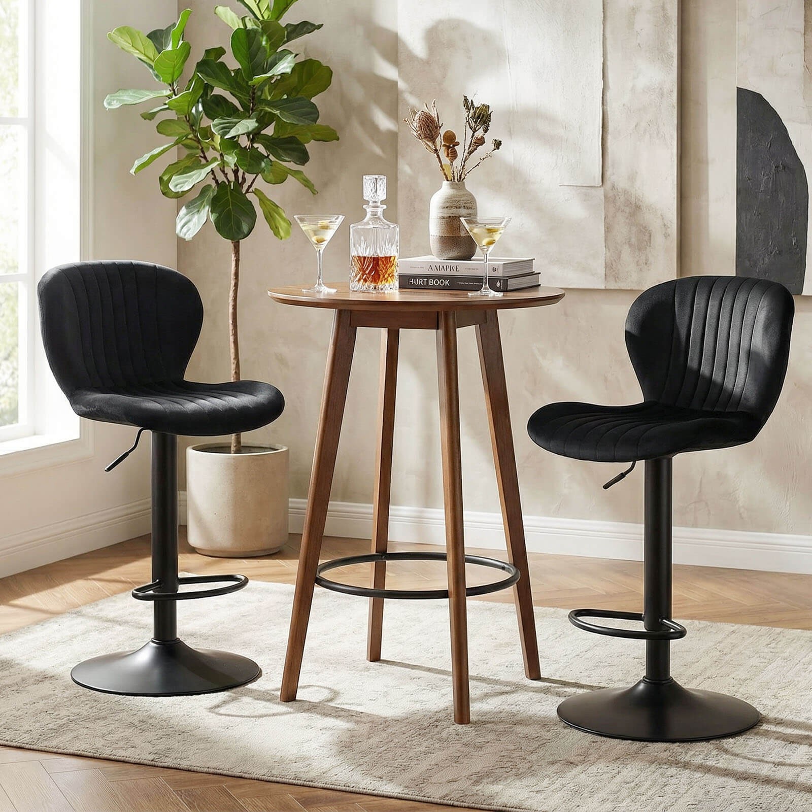 Bar Stools Set of 2, Adjustable Counter Height Chairs w/Upholstered Backrests