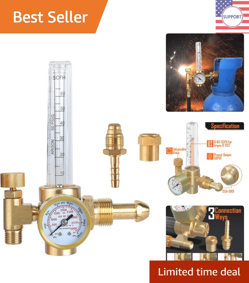 Compact Argon/CO2 Flow Meter Regulator with 4000 psi Gauge - Welding Precision