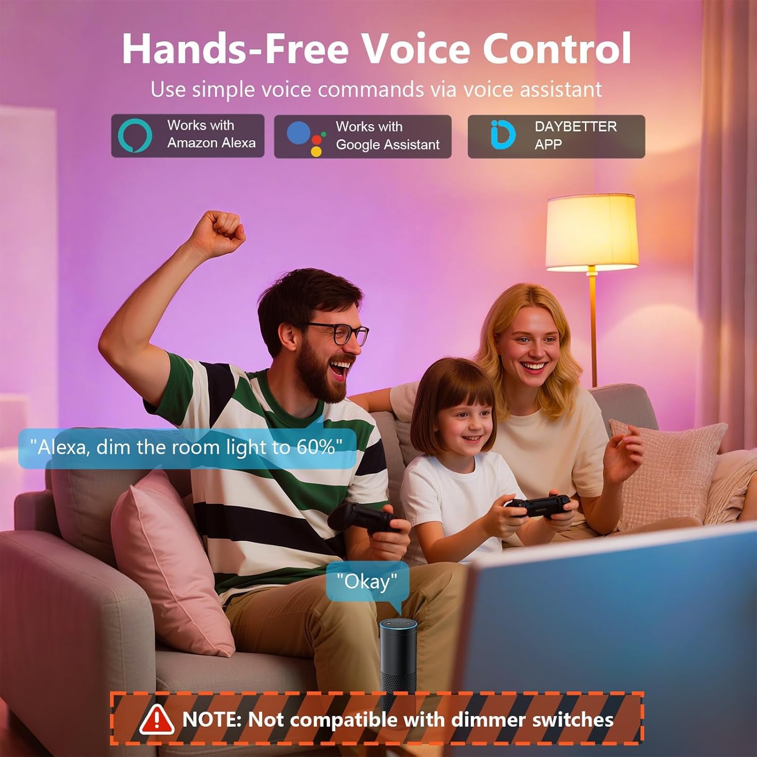 DAYBETTER Smart Light Bulbs, Smart Bulb Compatible with Alexa & Google Home, A19