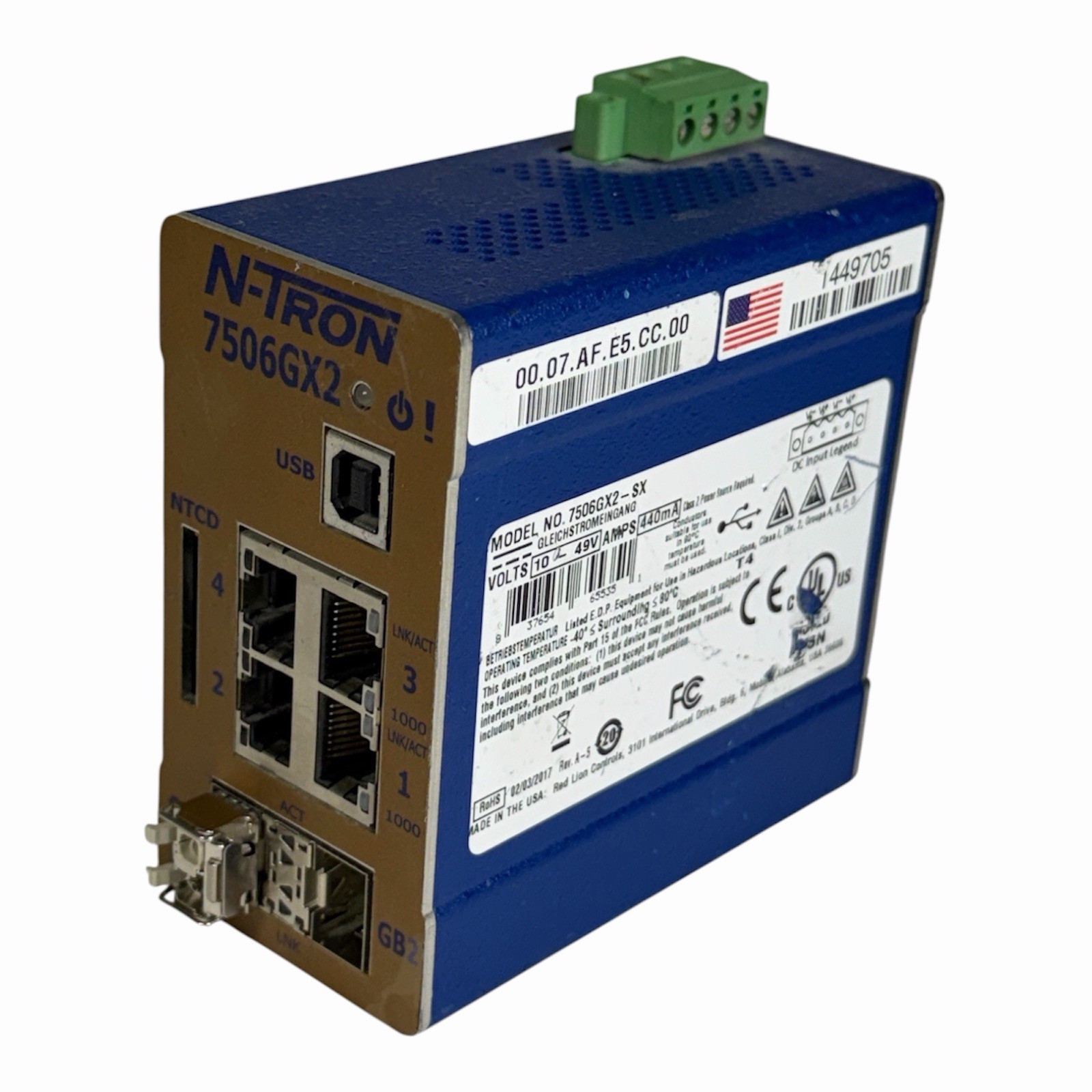 N-Tron 7506GX2-SX 6-port Fully Managed Industrial Gigabit Switch 4x RJ45 2x SFP