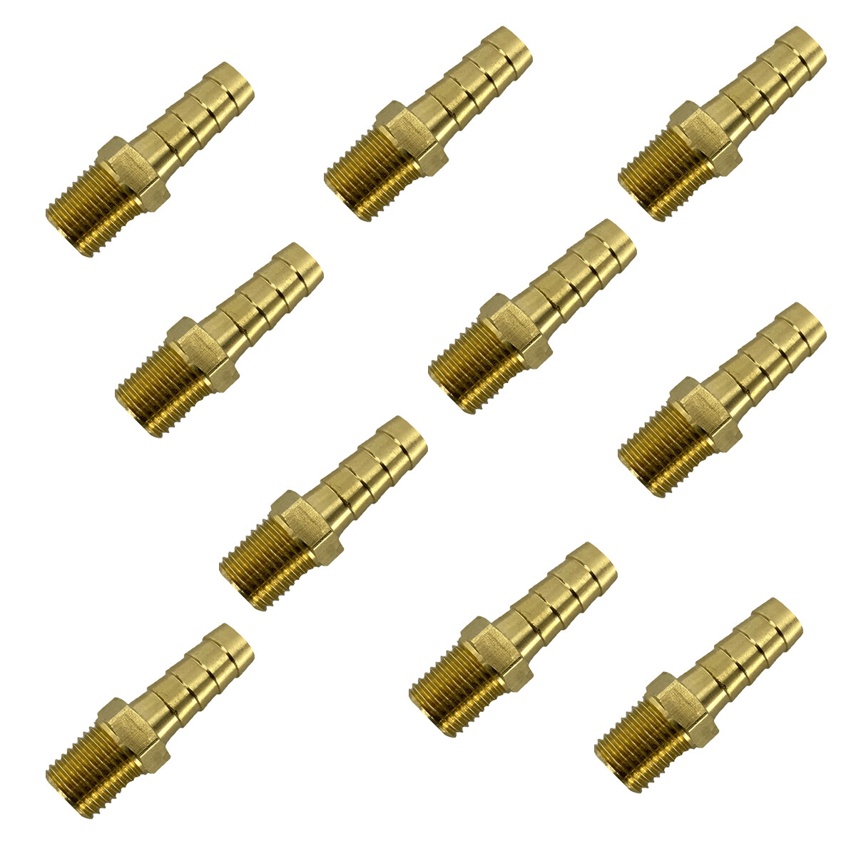 (Qty 10) 3/8" OD Brass Hose Barb X 1/4" Male NPT Air, Fuel, Oil, Liquid