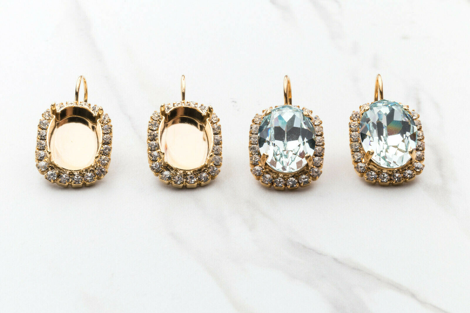 18mm x 13mm Oval | Crystal Halo Drop DIY Earring Bases | One Pair (EE 43)