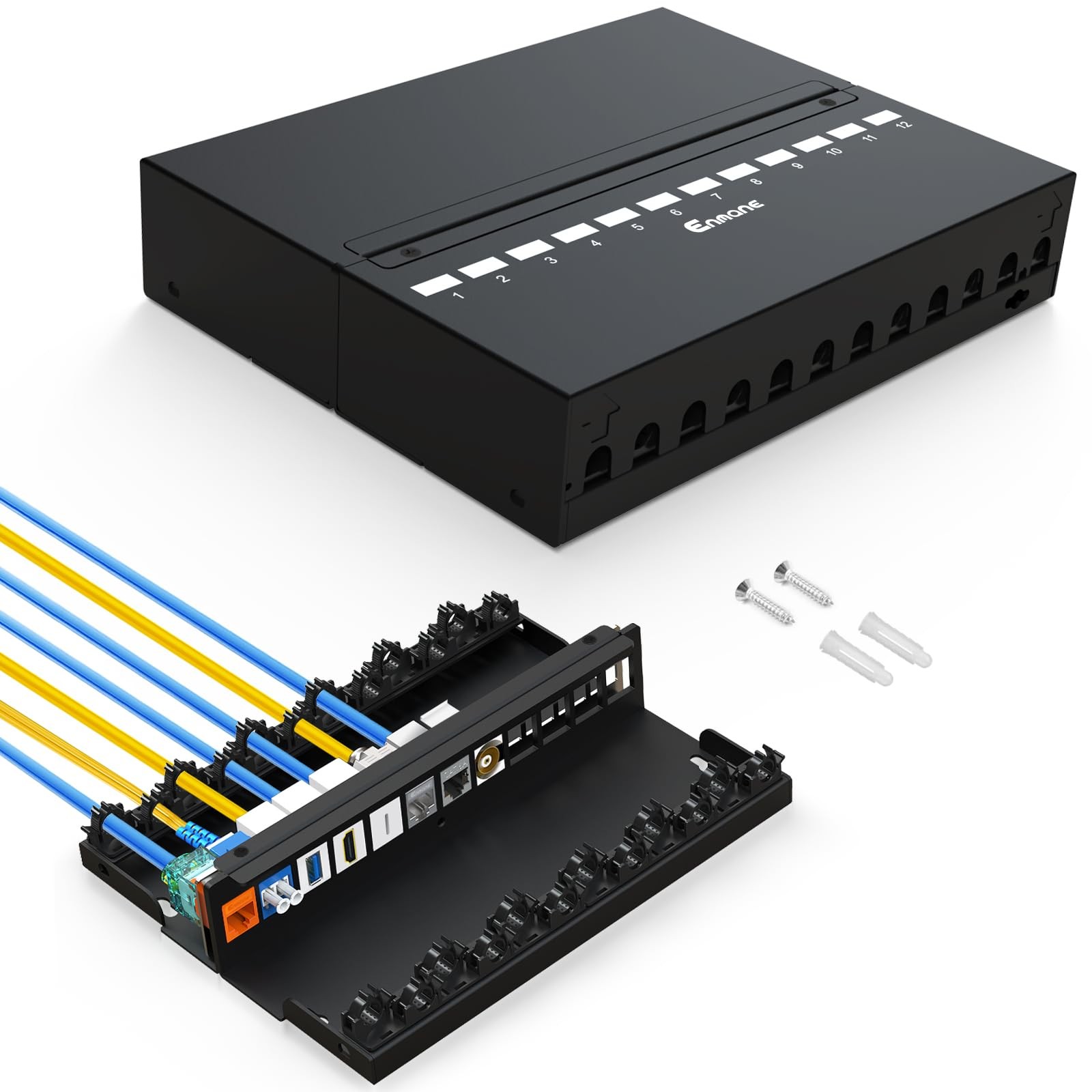 Enmane 12-Port Blank Keystone Patch Panel Shielded - LC SC ST FC USB HDMI