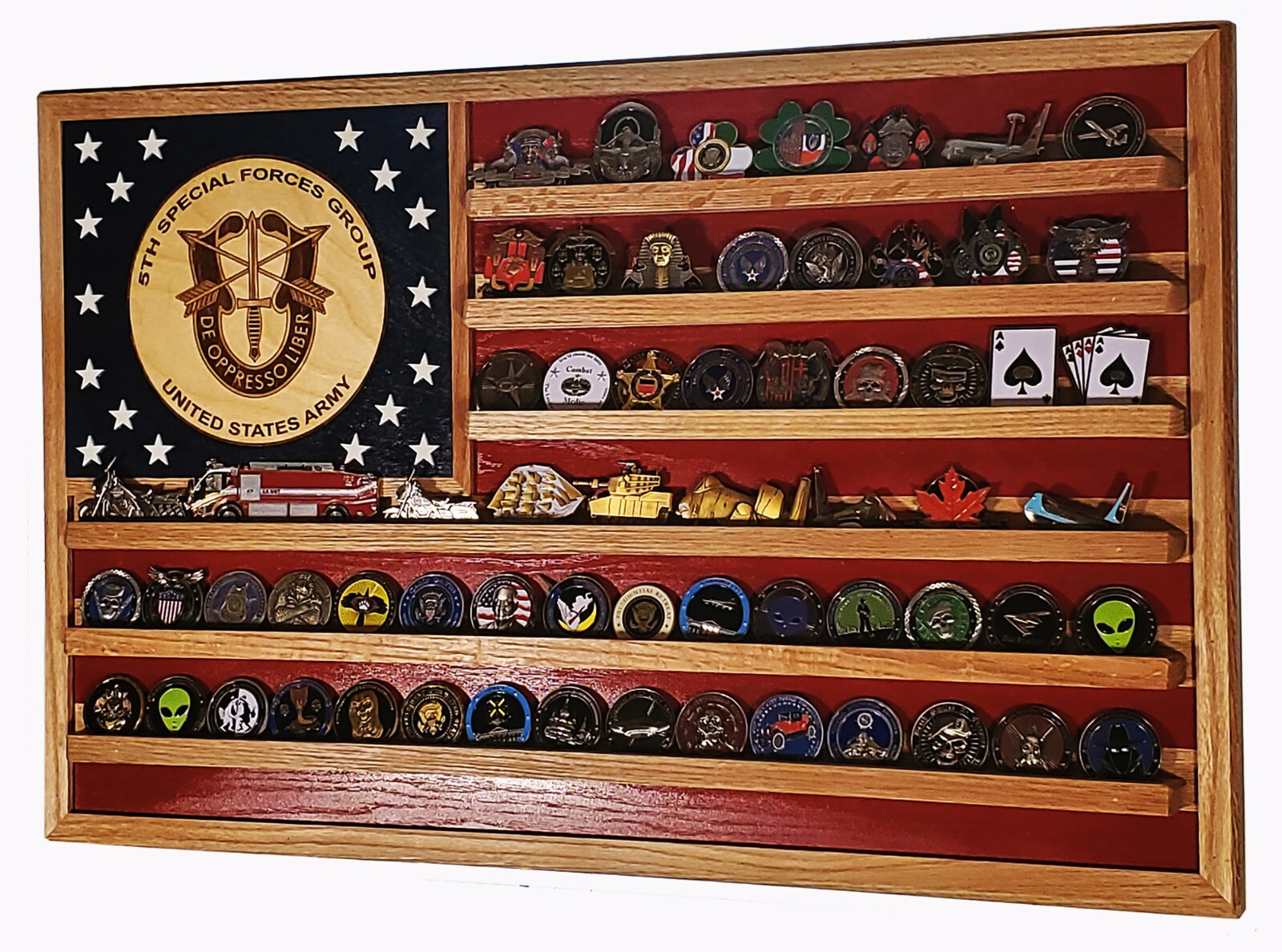 US Army 5th Special Forces Group Challenge Coin Display Flag 70-100 Coins Trad