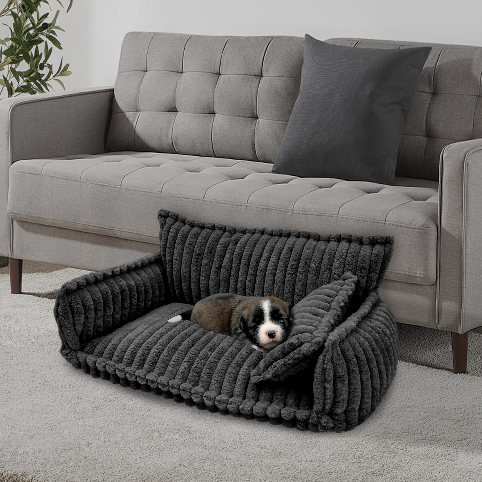 Pet Couch with Removable Washable Cover, Pet Couch Bed for Dog and Cat, Calming