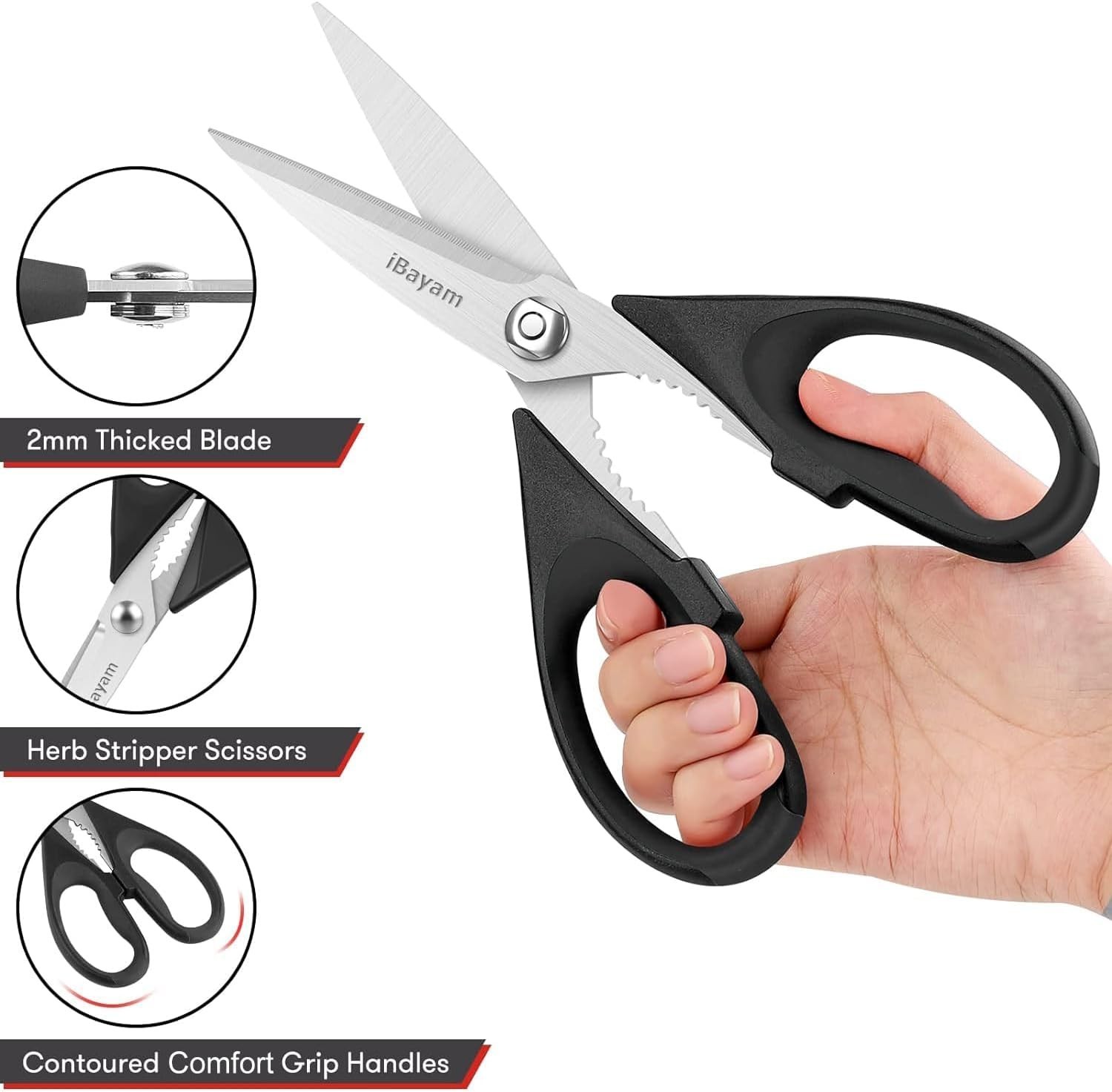 Versatile 8.5-Inch Stainless Steel Kitchen Shears - Multi-Functional, Compact