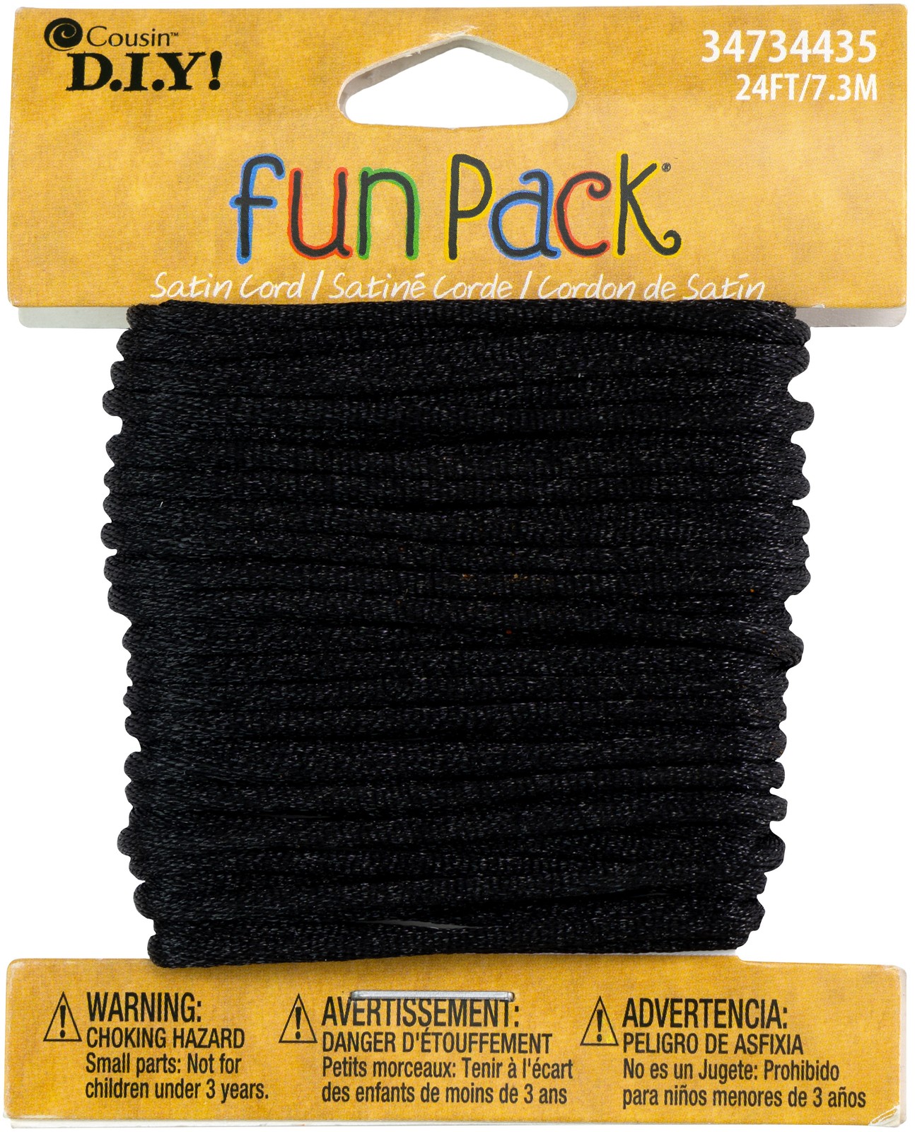 3 Pack - CousinDIY Fun Pack Satin Rattail Cord 8yd-Black - 34734435