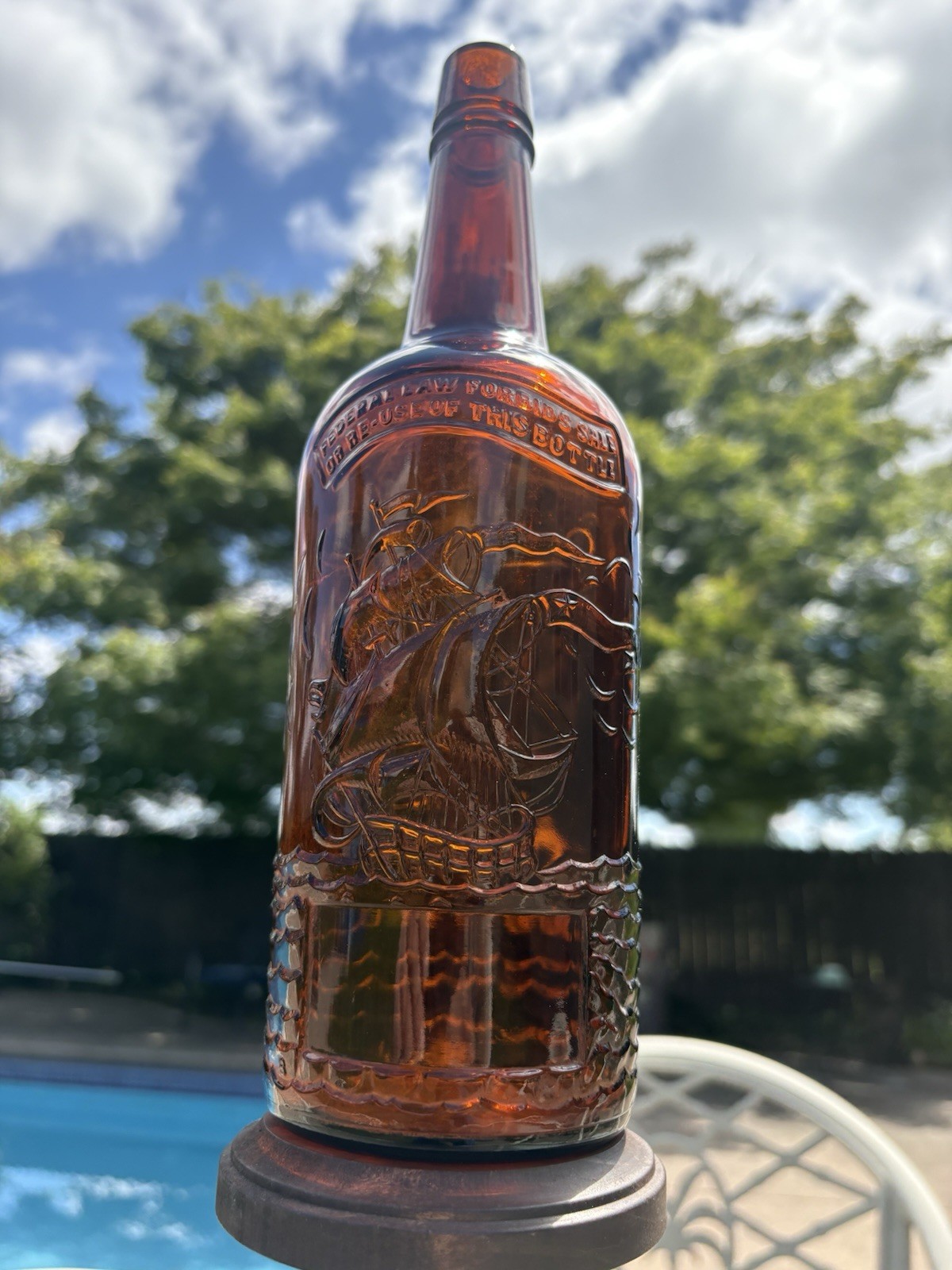 Prohibition p Bottle Amber Sailing Ship Embossing Excellent Condition Schenely