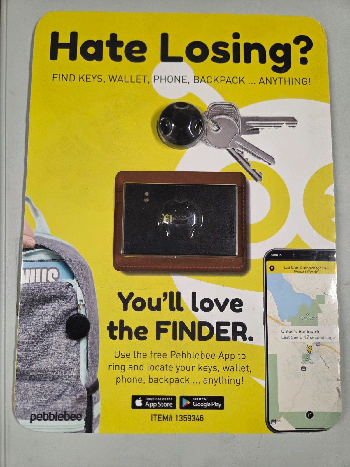 NEW Pebblebee The Finder Rechargeable USB Keep Track Keys Phone Wallet #1359346