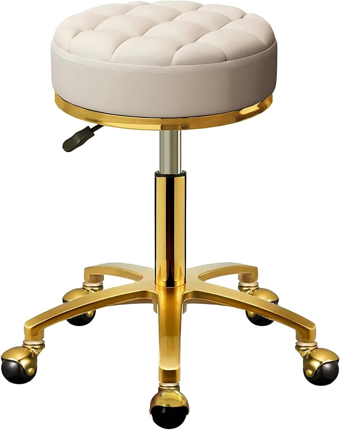 Gold Rolling Stool - Adjustable Swivel Chair for Salon & Spa (White)