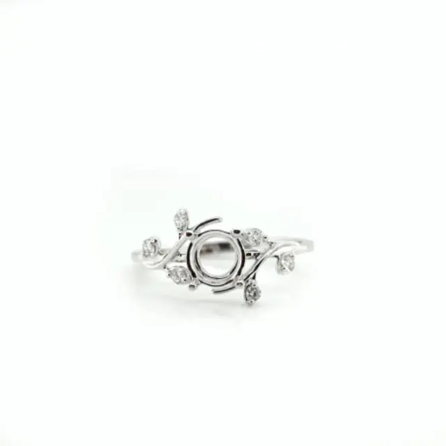 6mm Round Semi Mount Ring 925 Sterling Silver Leaf Vine CZ Accent Wedding Gift