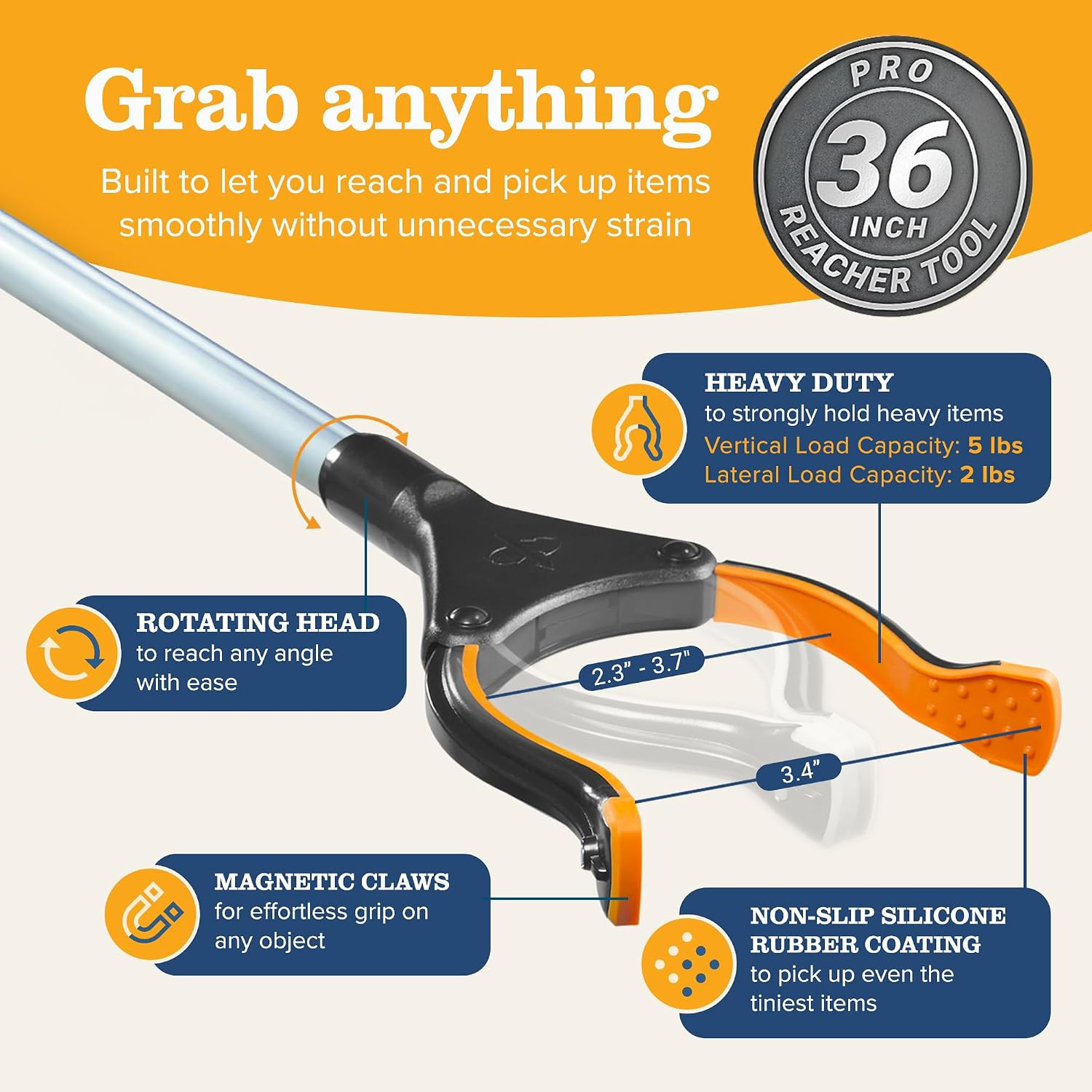 Pro 36" Flexible Folding Grabber Tool for Elderly + Magnets, Reacher
