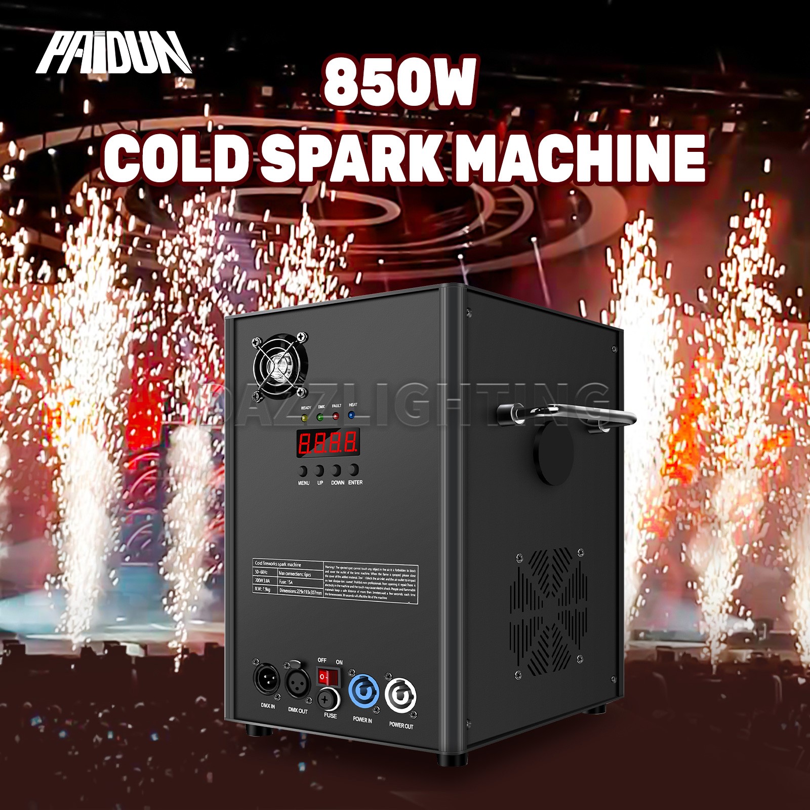 PAIDUN 850W Cold Spark Machine DMX512 Firework 3.2-19.6FT Effect DJ Party Event