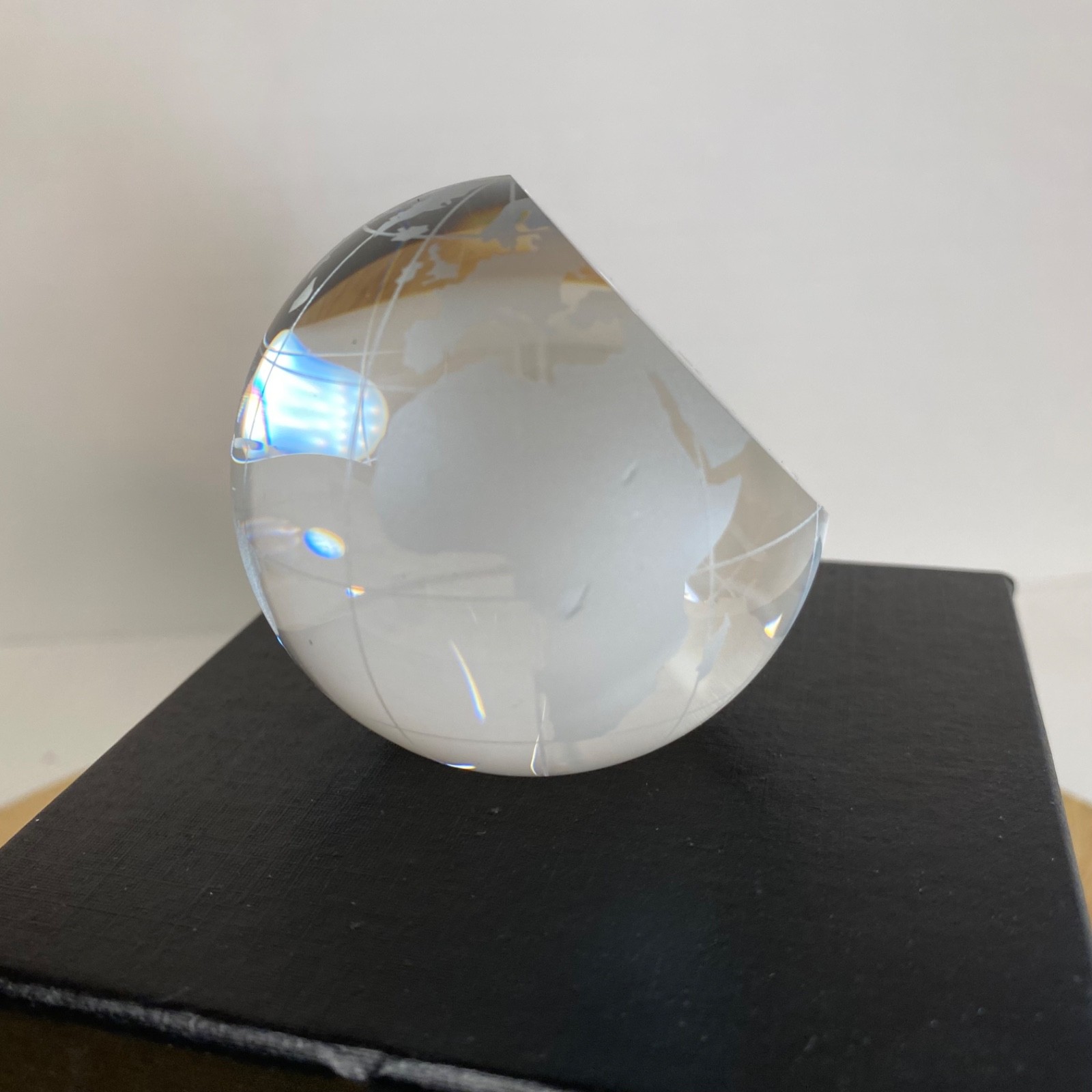 NEW Etched Crystal Globe • 2.25" • One Flat side For Etching • Award • With Box