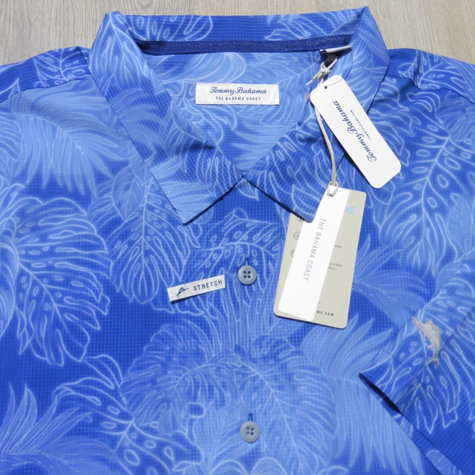 TOMMY BAHAMA Mens 2XLB 2XL BIG LUMINESCENT HAWAIIAN SHIRT STRETCH COAST BLUE