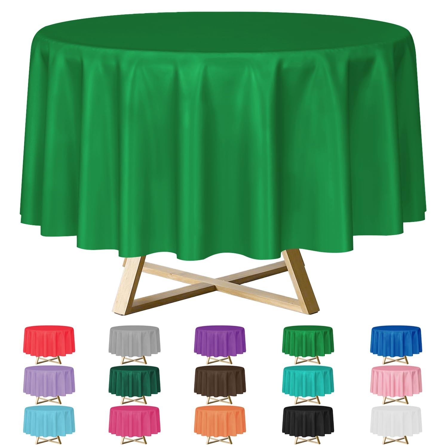 YSYJ 12 Pack Green 84 Inch Disposable Plastic Tablecloths Round Table Cloth P...