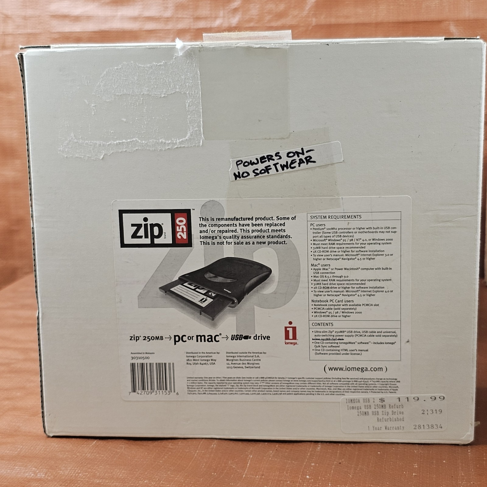 Iomega ZIP 250 USB Powered External Zip Drive w/ USB Cable