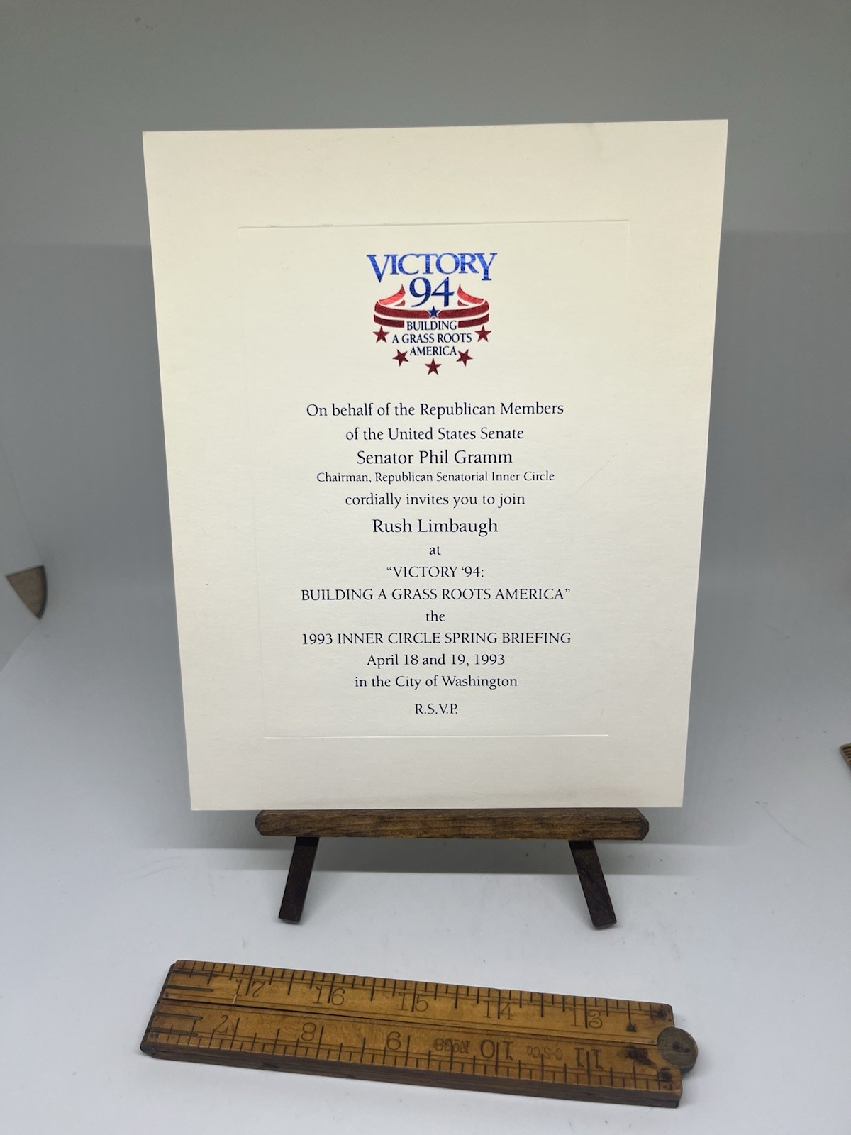 Victory 1994 1993 Briefing Rush Limbaugh Invitation Collectible Cool!