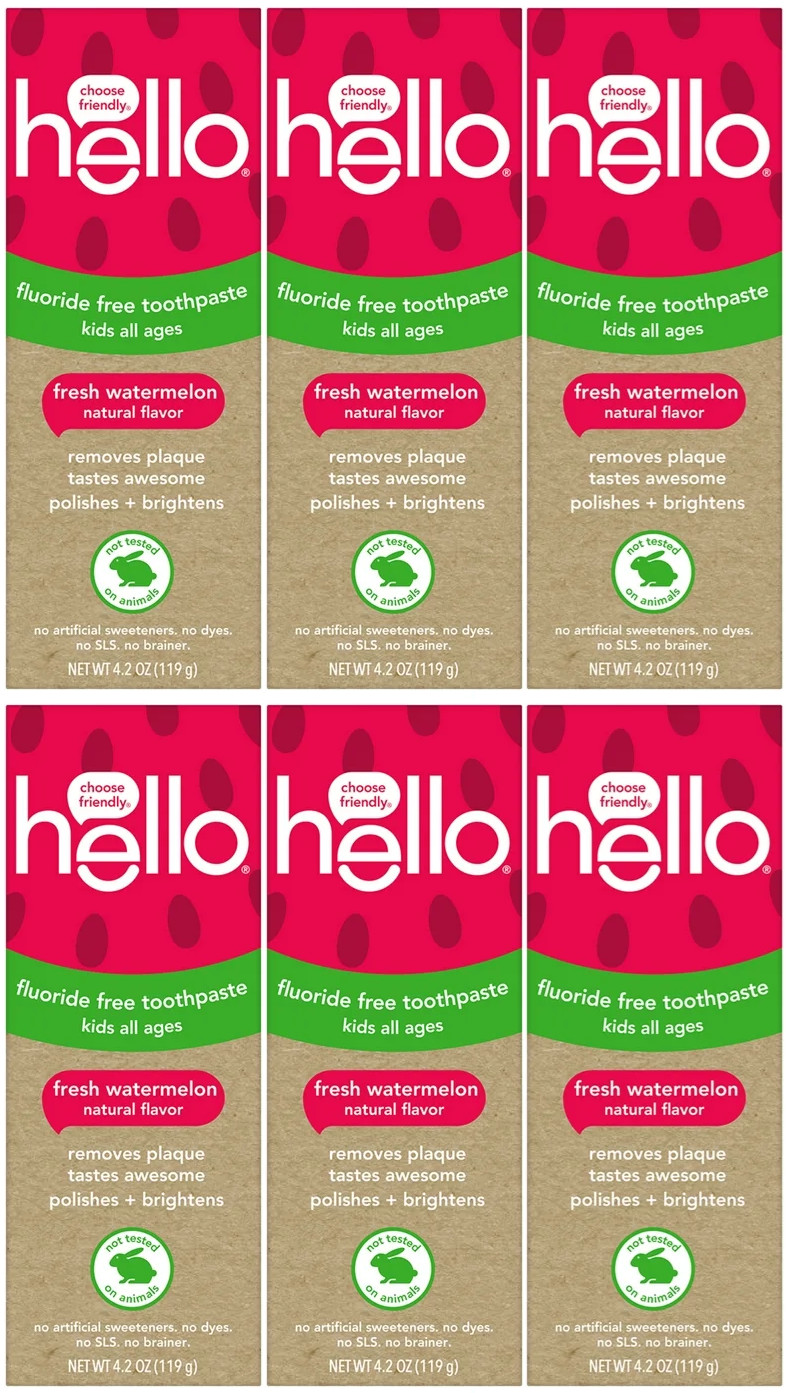 Hello Fresh Watermelon Fluoride Free Kids Toothpaste 6 Pack 4.2 Oz